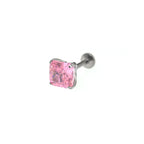 Rainbow Square CZ Titanium Ear Studs - Rainbow Square CZ Titanium Ear Studs - Pink / 6mm by CRUXJEWELRY