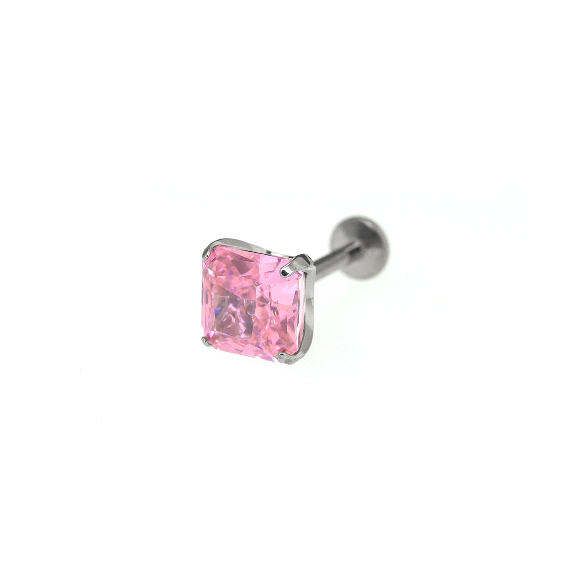Rainbow Square CZ Titanium Ear Studs - Rainbow Square CZ Titanium Ear Studs - Pink / 6mm by CRUXJEWELRY