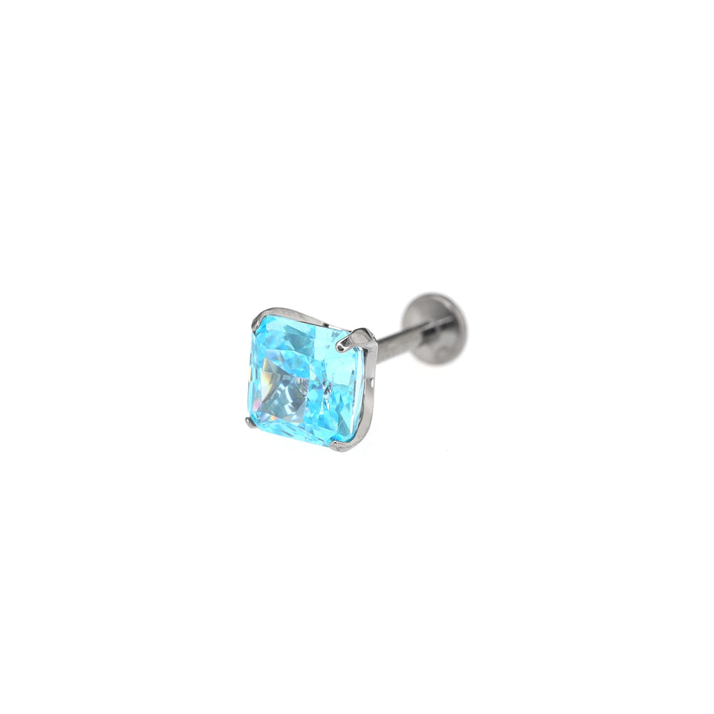 Rainbow Square CZ Titanium Ear Studs - Rainbow Square CZ Titanium Ear Studs - Light Blue / 6mm by CRUXJEWELRY