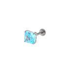 Rainbow Square CZ Titanium Ear Studs - Rainbow Square CZ Titanium Ear Studs - Light Blue / 6mm by CRUXJEWELRY