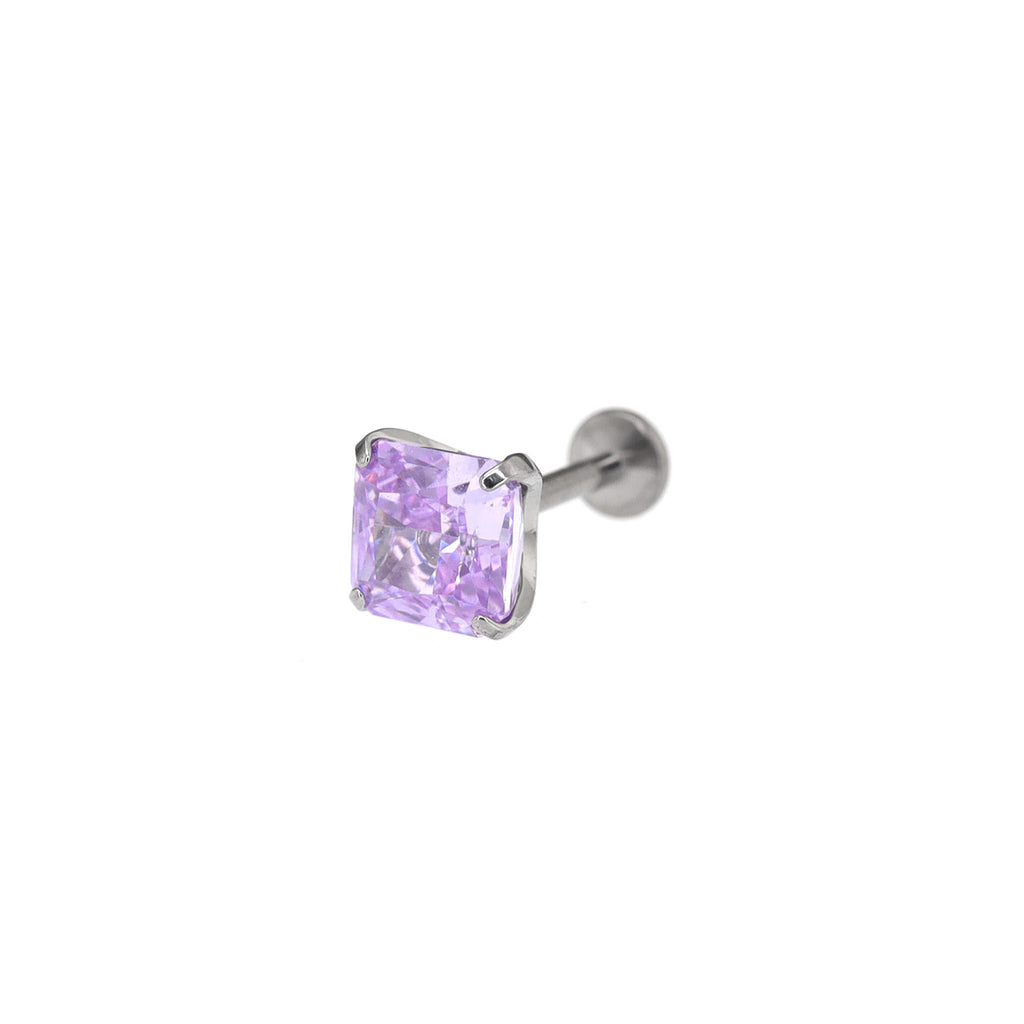 Rainbow Square CZ Titanium Ear Studs - Rainbow Square CZ Titanium Ear Studs - Light Purple / 6mm by CRUXJEWELRY