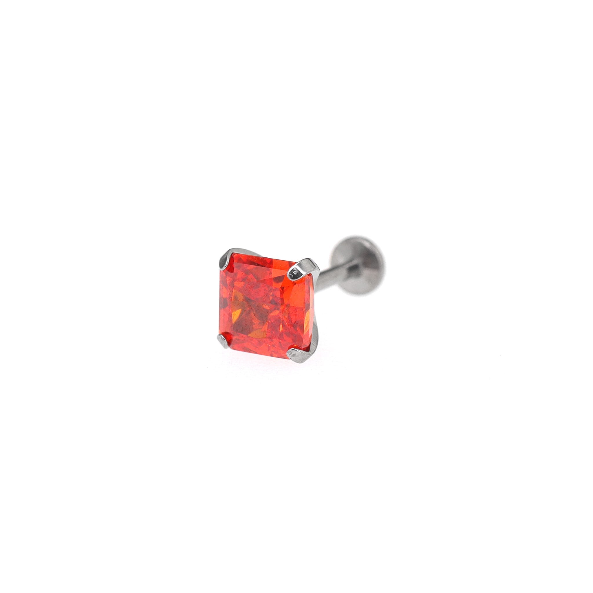 Rainbow Square CZ Titanium Ear Studs - Rainbow Square CZ Titanium Ear Studs - Red / 6mm by CRUXJEWELRY