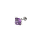 Rainbow Square CZ Titanium Ear Studs - Rainbow Square CZ Titanium Ear Studs - Deep Purple / 6mm by CRUXJEWELRY