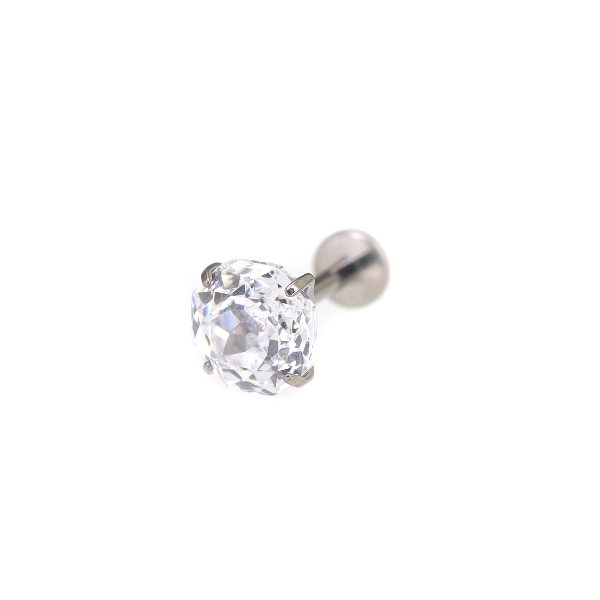 6mm Rose-Cut CZ Internally Threaded Sparkling Titanium Stud - 6mm Rose-Cut CZ Internally Threaded Sparkling Titanium Stud - White by CRUXJEWELRY