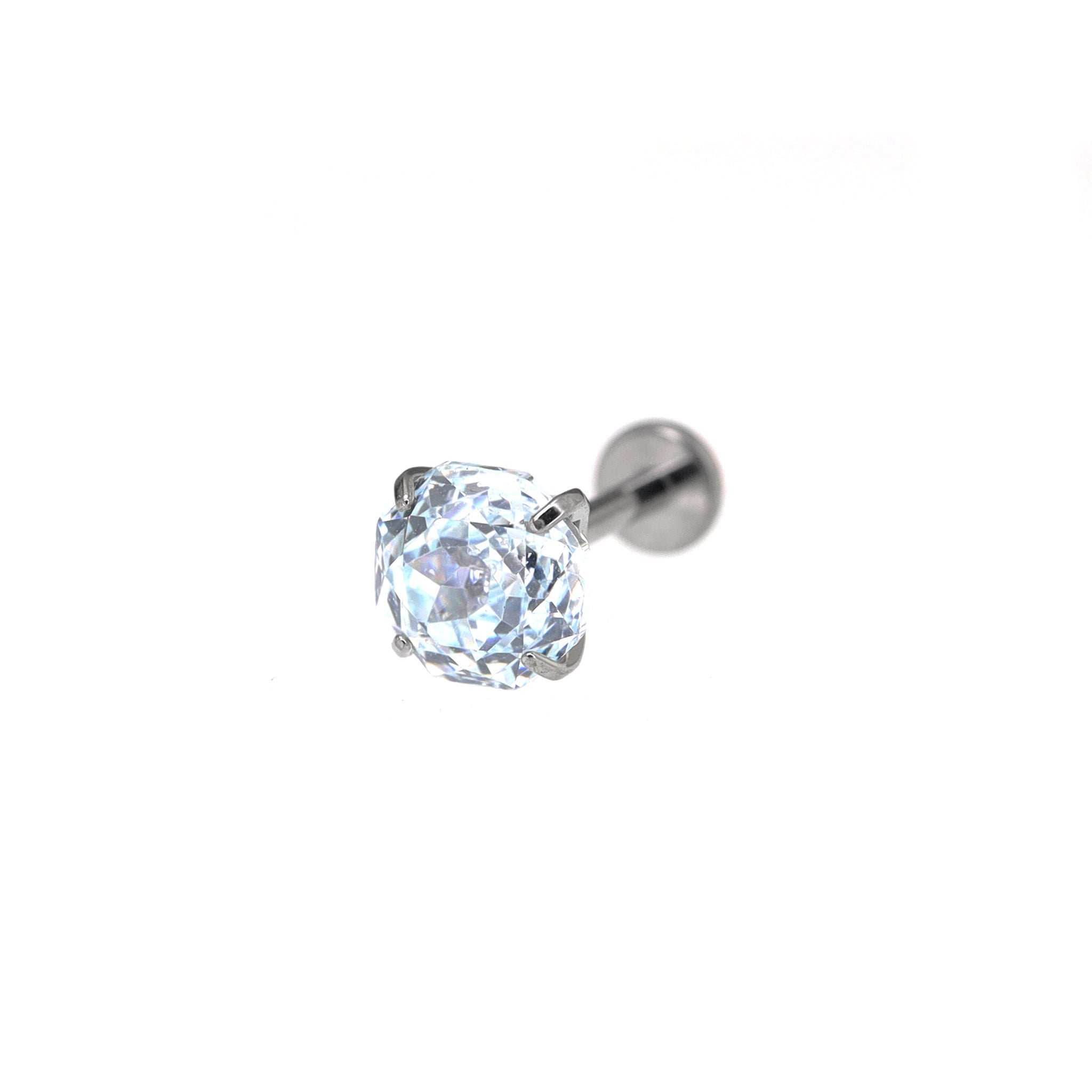 6mm Rose-Cut CZ Internally Threaded Sparkling Titanium Stud - 6mm Rose-Cut CZ Internally Threaded Sparkling Titanium Stud - Sky Blue by CRUXJEWELRY