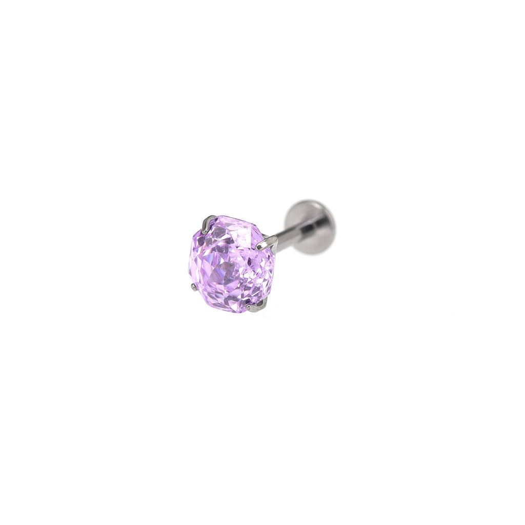 6mm Rose-Cut CZ Internally Threaded Sparkling Titanium Stud - 6mm Rose-Cut CZ Internally Threaded Sparkling Titanium Stud - Purple by CRUXJEWELRY