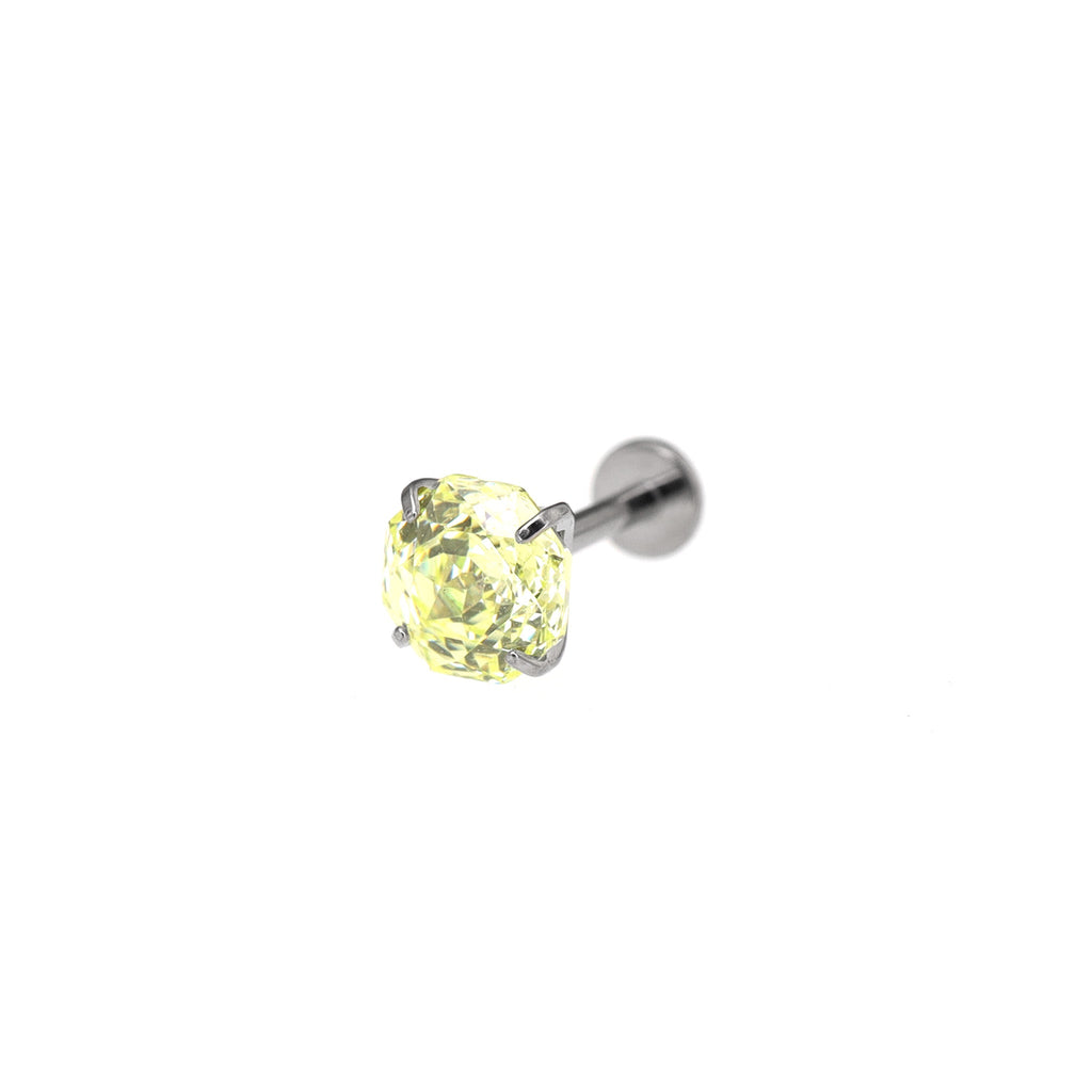 6mm Rose-Cut CZ Internally Threaded Sparkling Titanium Stud - 6mm Rose-Cut CZ Internally Threaded Sparkling Titanium Stud - Light Yellow by CRUXJEWELRY