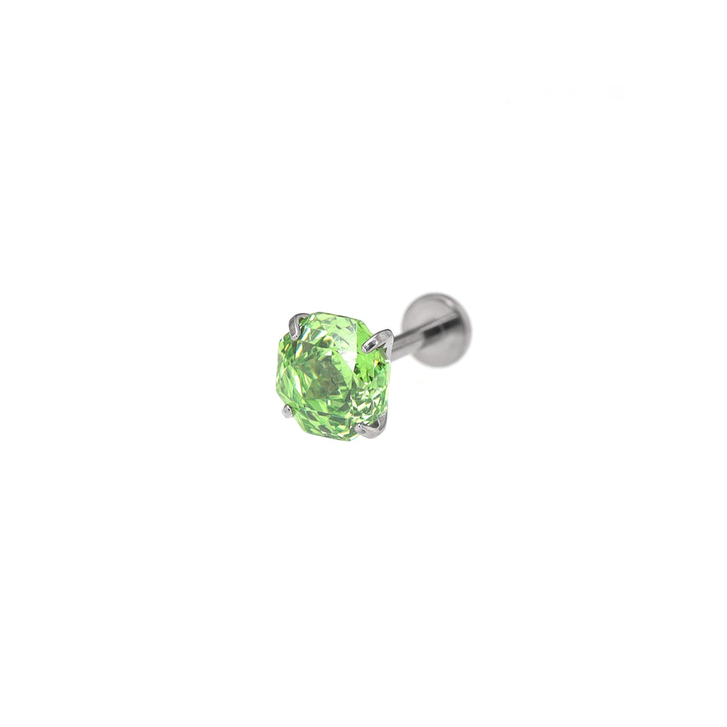 6mm Rose-Cut CZ Internally Threaded Sparkling Titanium Stud - 6mm Rose-Cut CZ Internally Threaded Sparkling Titanium Stud - Green by CRUXJEWELRY