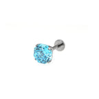 6mm Rose-Cut CZ Internally Threaded Sparkling Titanium Stud - 6mm Rose-Cut CZ Internally Threaded Sparkling Titanium Stud - Blue by CRUXJEWELRY