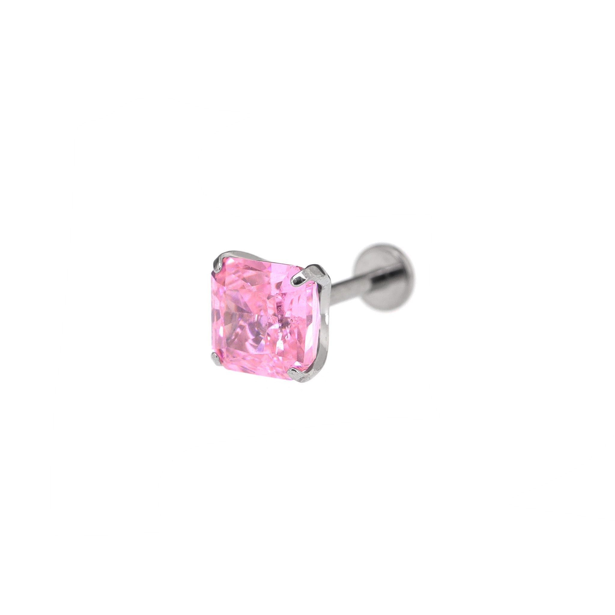 Square Pink & White CZ Titanium Ear Studs - Square Pink & White CZ Titanium Ear Studs - Deep Pink / 6mm / 6mm by CRUXJEWELRY