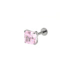 Square Pink & White CZ Titanium Ear Studs - Square Pink & White CZ Titanium Ear Studs - Deep Pink / 6mm / 6mm by CRUXJEWELRY