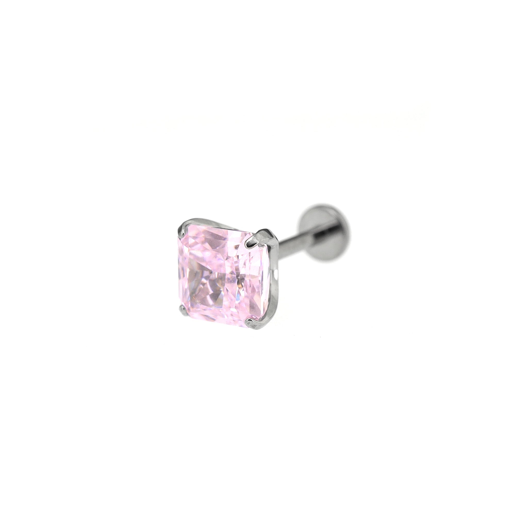 Square Pink & White CZ Titanium Ear Studs - Square Pink & White CZ Titanium Ear Studs - Deep Pink / 6mm / 6mm by CRUXJEWELRY