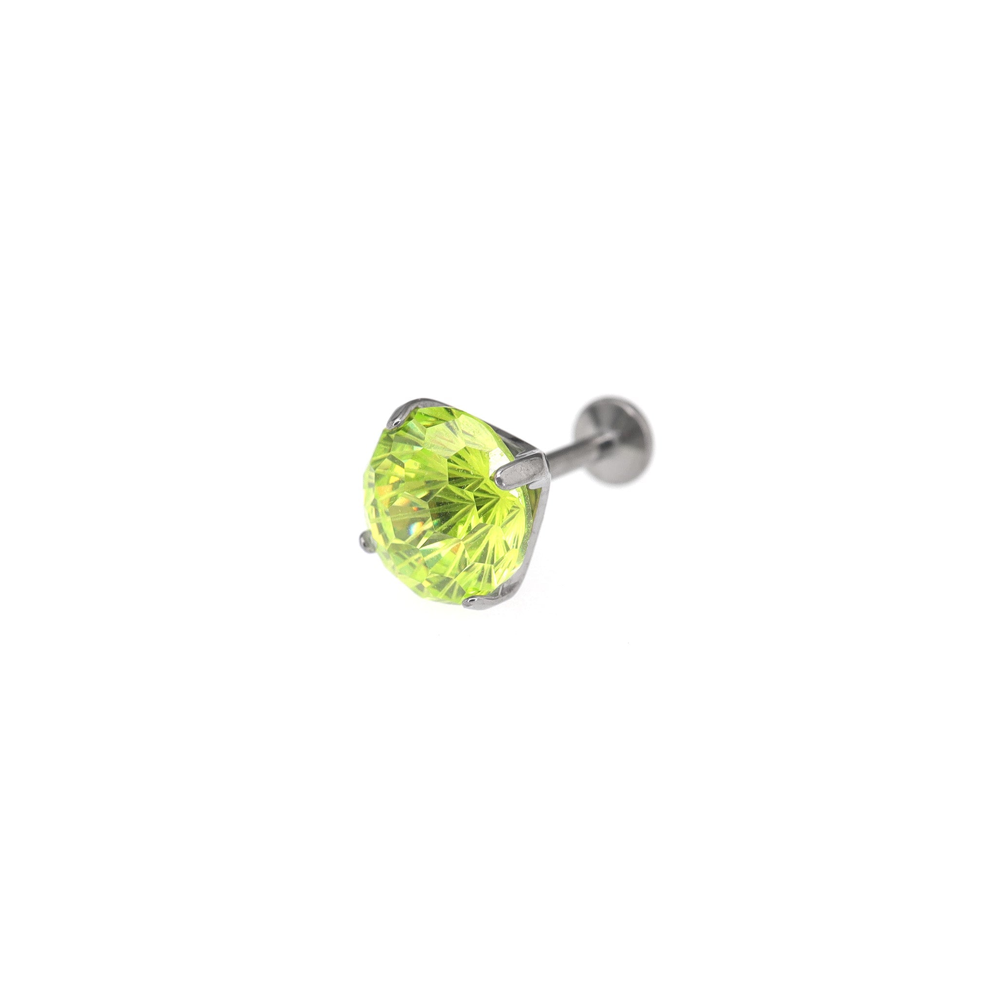 8mm Green Firework-Cut CZ Titanium Ear Studs - 8mm Green Firework-Cut CZ Titanium Ear Studs - Lemon Yellow / 6mm by CRUXJEWELRY
