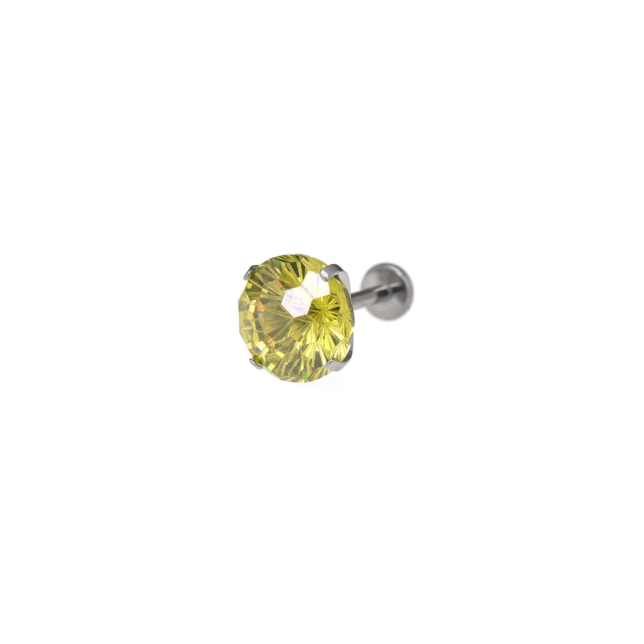 8mm Green Firework-Cut CZ Titanium Ear Studs - 8mm Green Firework-Cut CZ Titanium Ear Studs - Yellow / 6mm by CRUXJEWELRY