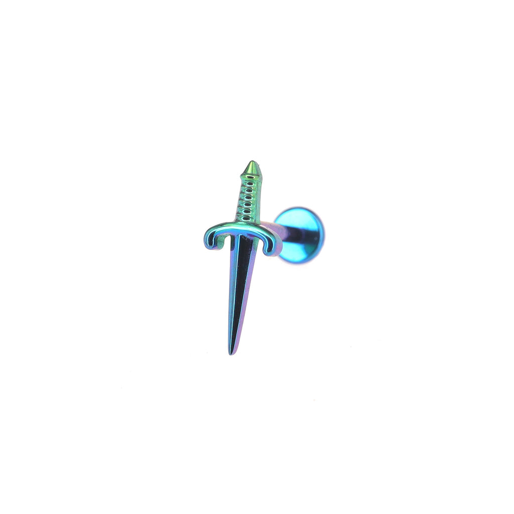 Iridescent Dagger Internally Threaded Titanium Ear Studs - Iridescent Dagger Internally Threaded Titanium Ear Studs - Blue-Green Gradient / 6mm by CRUXJEWELRY
