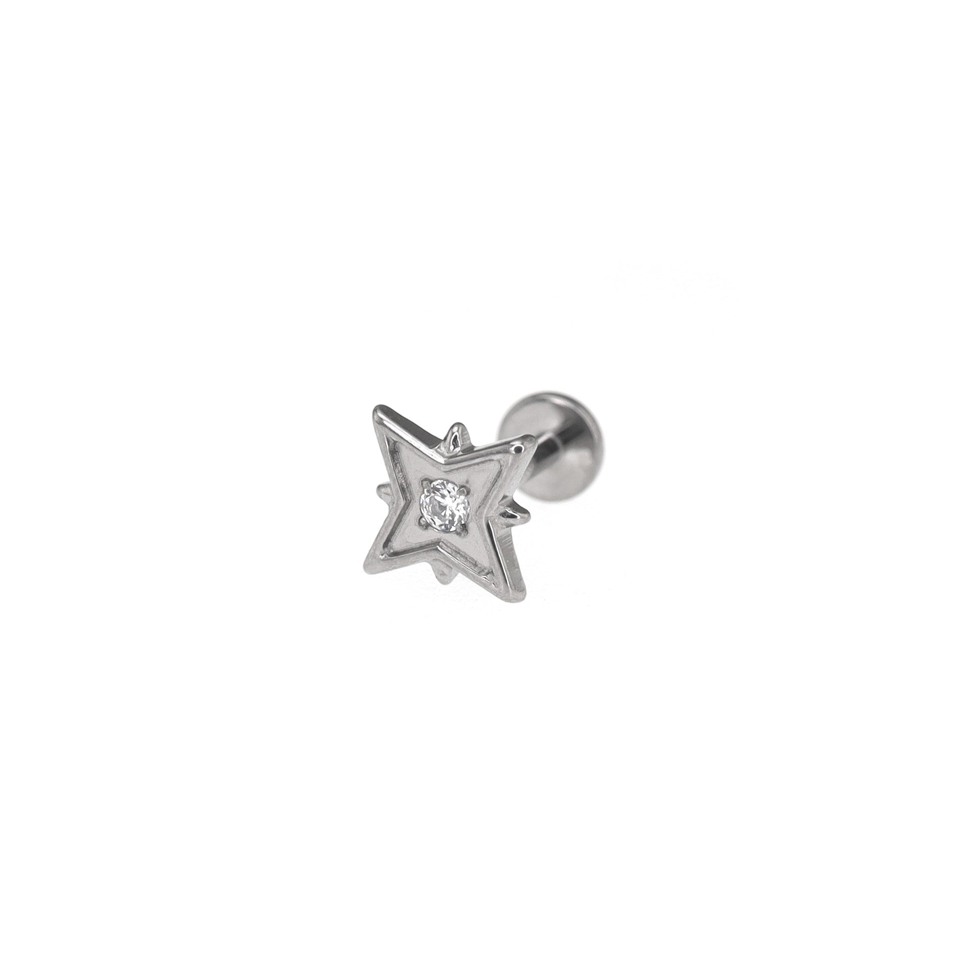 Octagram CZ Internally Threaded Titanium Studs - Octagram CZ Internally Threaded Titanium Studs - Silver / 6mm by CRUXJEWELRY