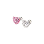 Pink & White Full CZ Heart Resin Stainless Steel Ear Studs - Pink & White Full CZ Heart Resin Stainless Steel Ear Studs - White / Single by CRUXJEWELRY