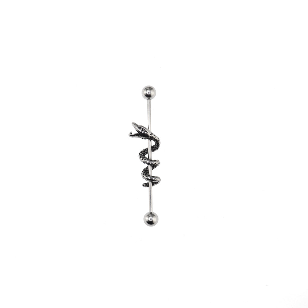Sliver Coiled Serpent Stainless Steel Industrial Barbell - Sliver Coiled Serpent Stainless Steel Industrial Barbell - Default Title by CRUXJEWELRY
