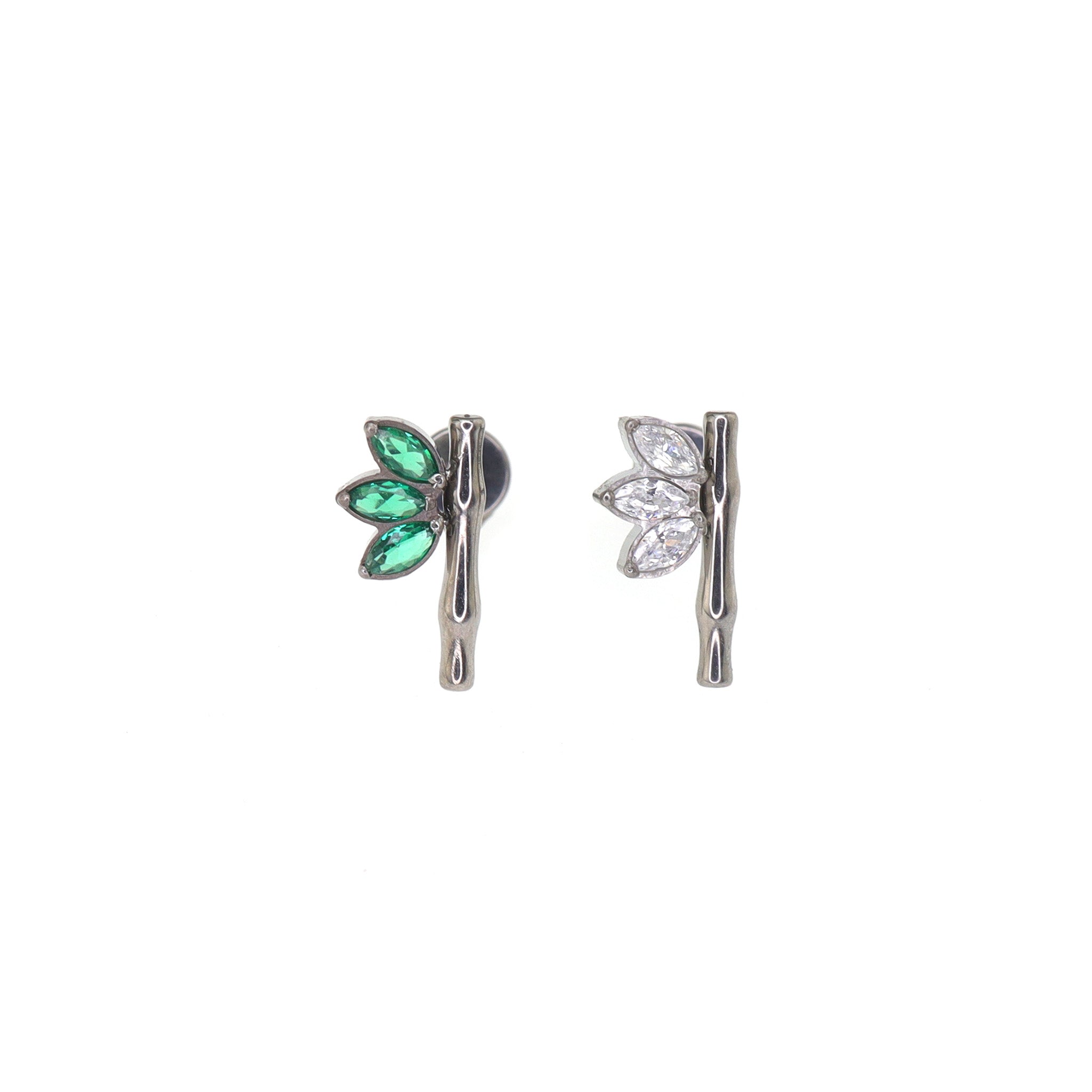 Eastern Aesthetics - Bamboo Leaf CZ Internally Threaded Titanium Studs - Eastern Aesthetics - Bamboo Leaf CZ Internally Threaded Titanium Studs - Sliver / 6mm by CRUXJEWELRY