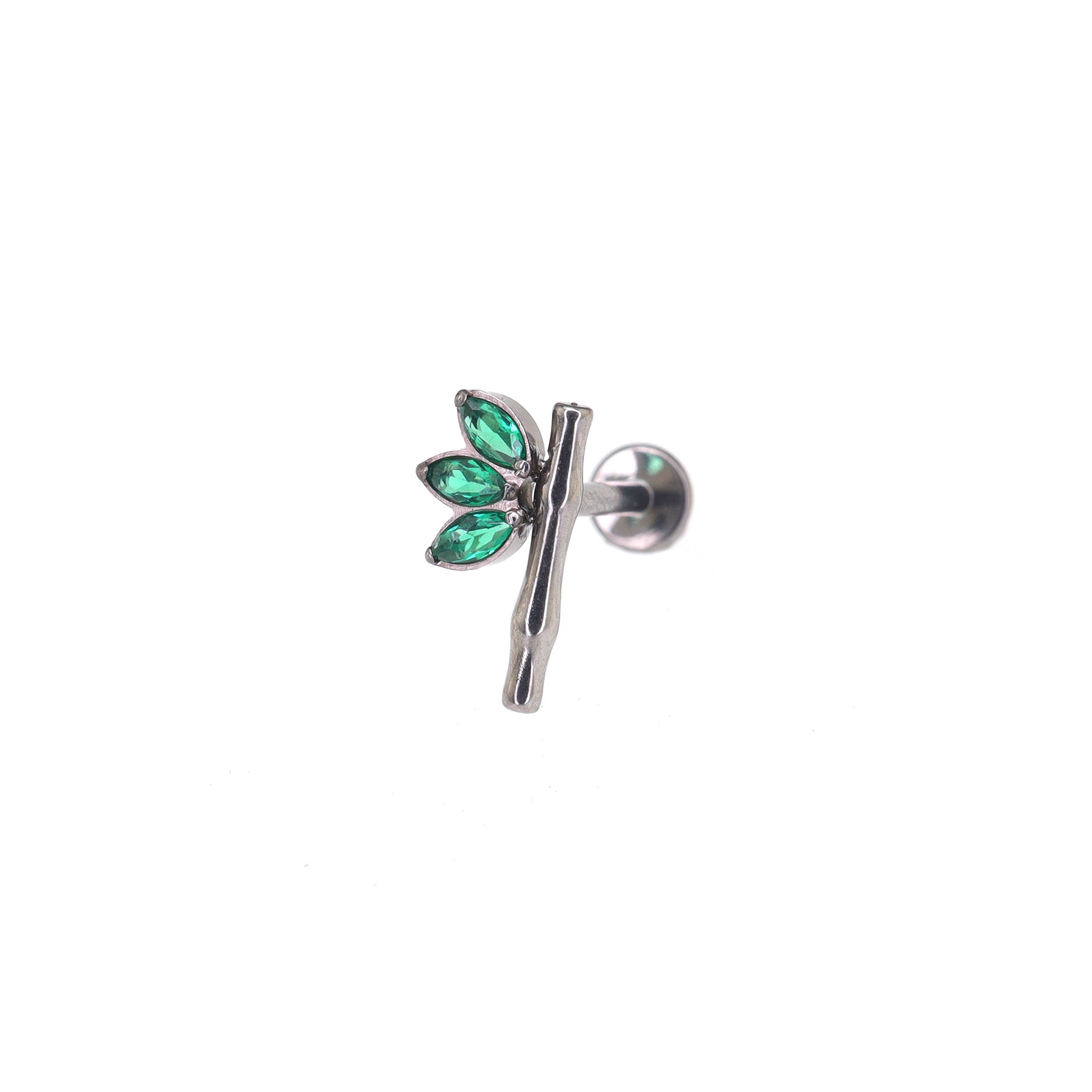 Eastern Aesthetics - Bamboo Leaf CZ Internally Threaded Titanium Studs - Eastern Aesthetics - Bamboo Leaf CZ Internally Threaded Titanium Studs - Green / 6mm by CRUXJEWELRY
