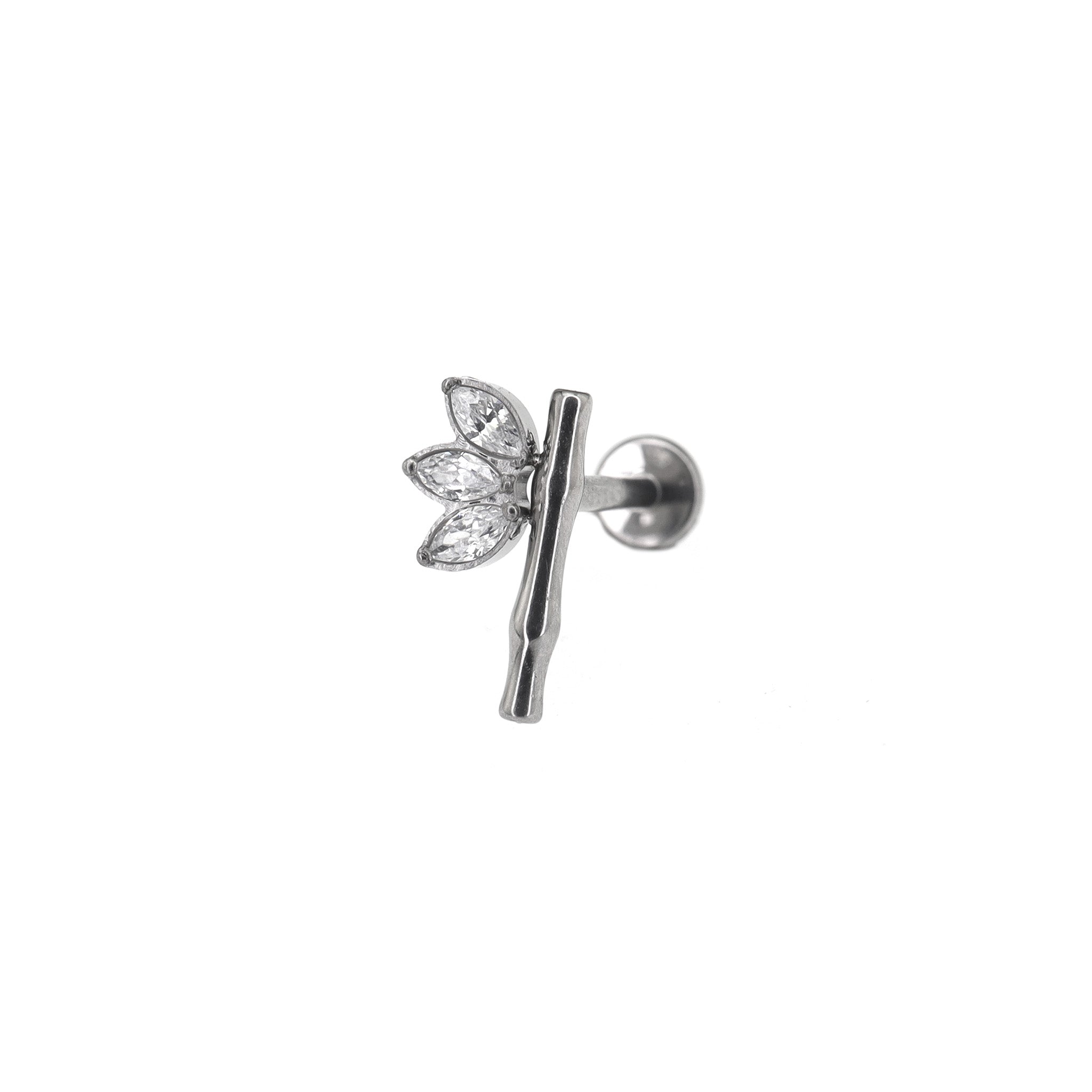 Eastern Aesthetics - Bamboo Leaf CZ Internally Threaded Titanium Studs - Eastern Aesthetics - Bamboo Leaf CZ Internally Threaded Titanium Studs - Sliver / 6mm by CRUXJEWELRY