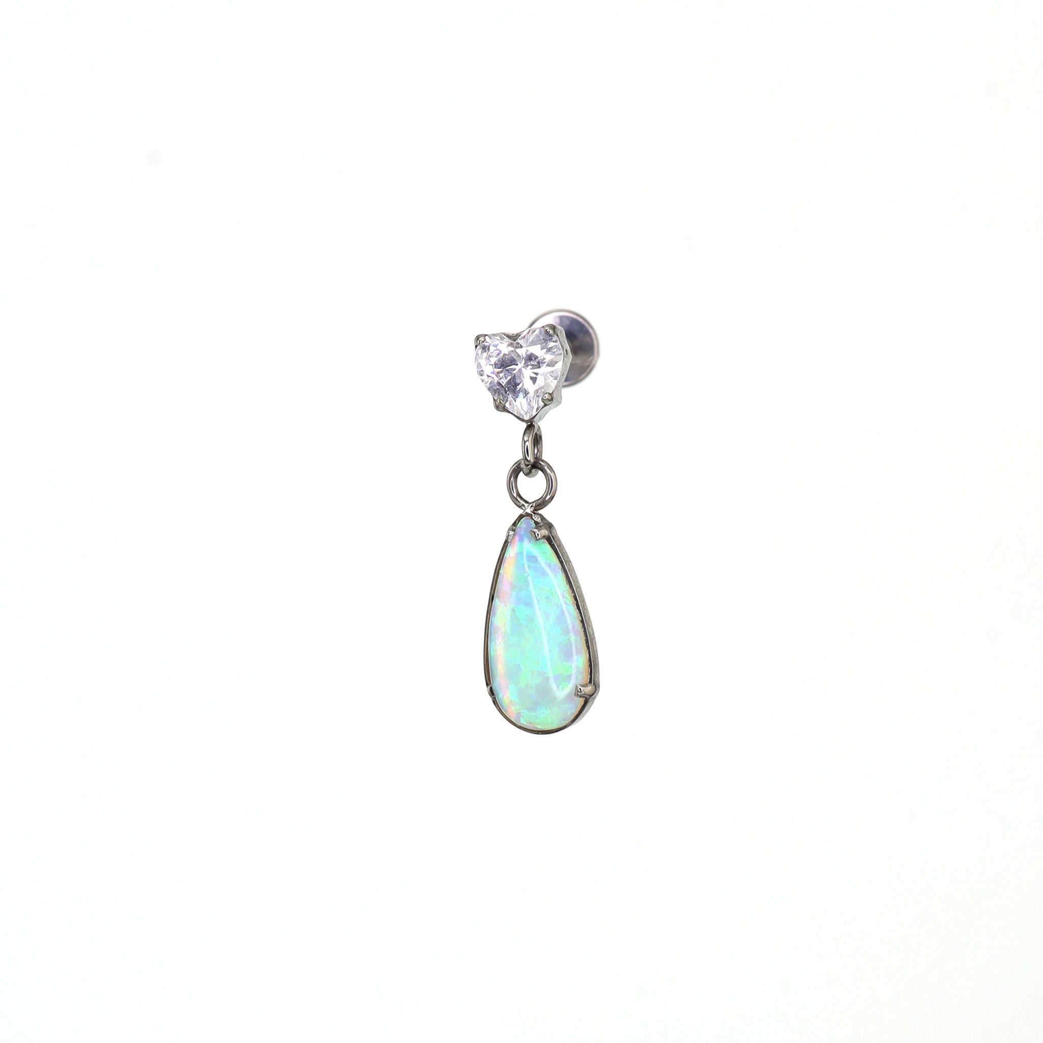 Heart CZ & Opal Teardrop Dangle Titanium Ear Studs - Heart CZ & Opal Teardrop Dangle Titanium Ear Studs - Cyan by CRUXJEWELRY