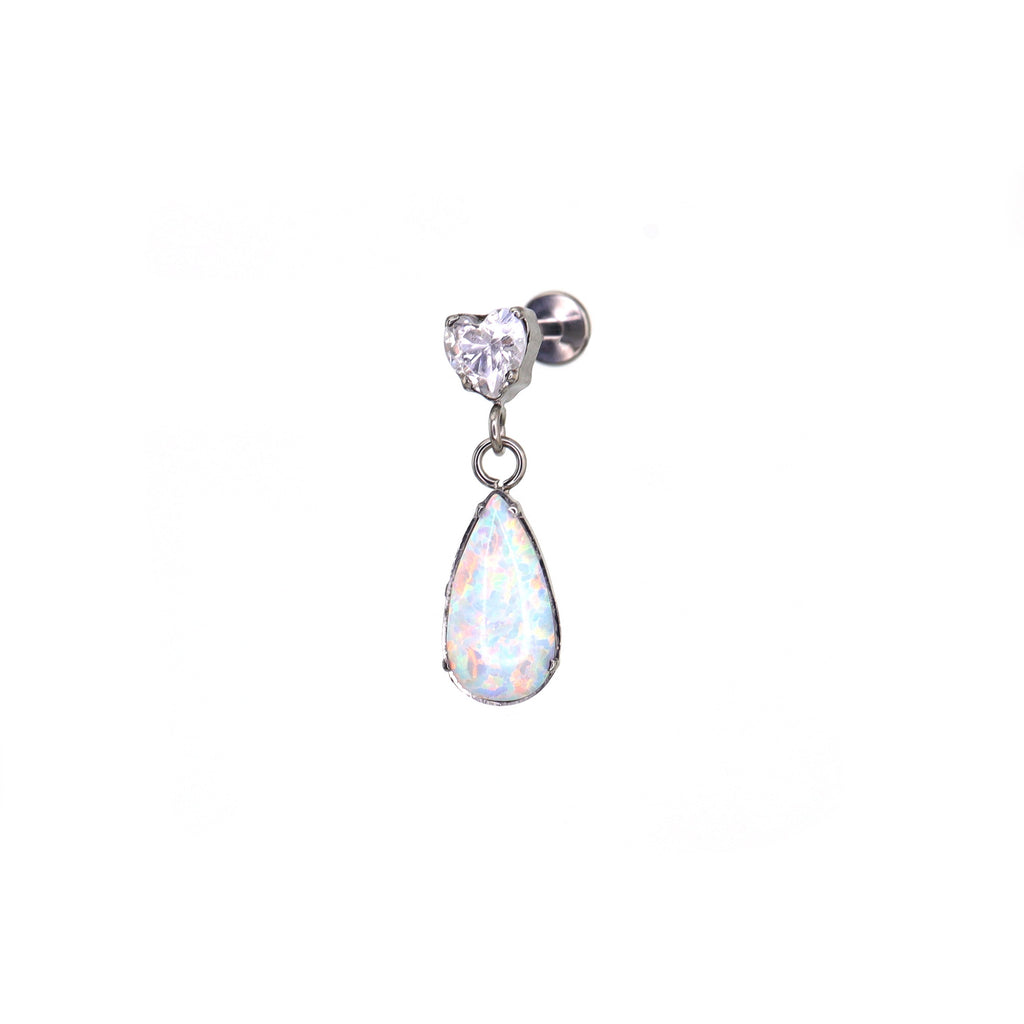 Heart CZ & Opal Teardrop Dangle Titanium Ear Studs - Heart CZ & Opal Teardrop Dangle Titanium Ear Studs - White by CRUXJEWELRY