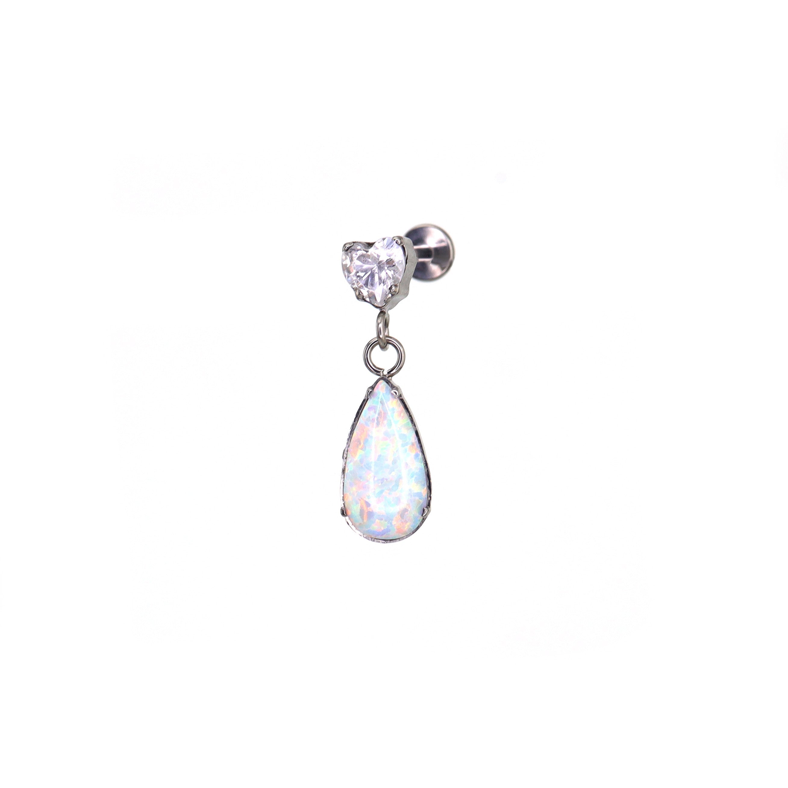 Heart CZ & Opal Teardrop Dangle Titanium Ear Studs - Heart CZ & Opal Teardrop Dangle Titanium Ear Studs - White by CRUXJEWELRY