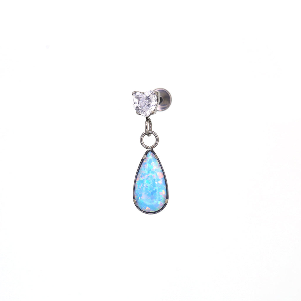 Heart CZ & Opal Teardrop Dangle Titanium Ear Studs - Heart CZ & Opal Teardrop Dangle Titanium Ear Studs - Sky Blue by CRUXJEWELRY