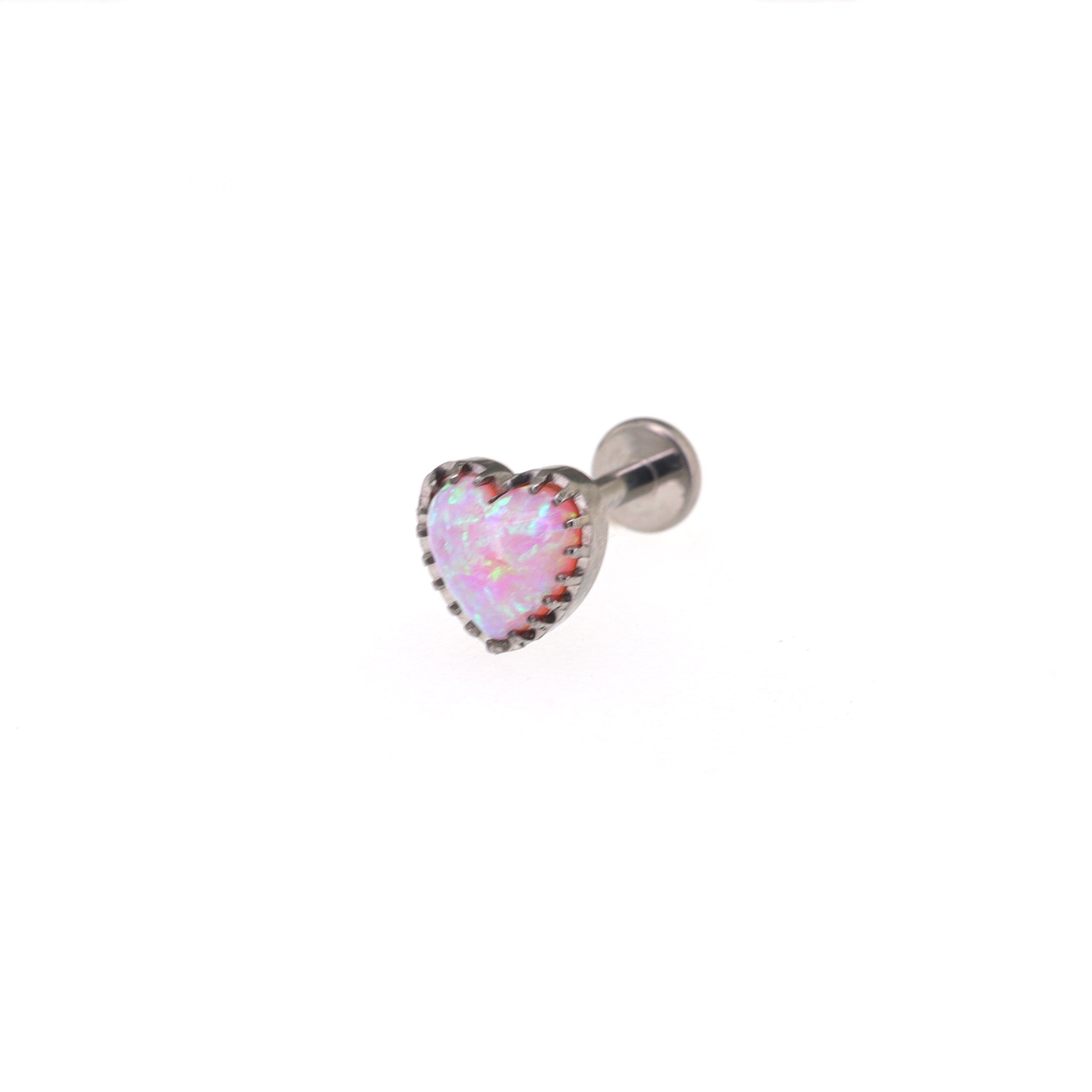 Bezel Rainbow Heart Opal Internally Threaded Titanium Studs - Bezel Rainbow Heart Opal Internally Threaded Titanium Studs - Light Pink / 6mm by CRUXJEWELRY