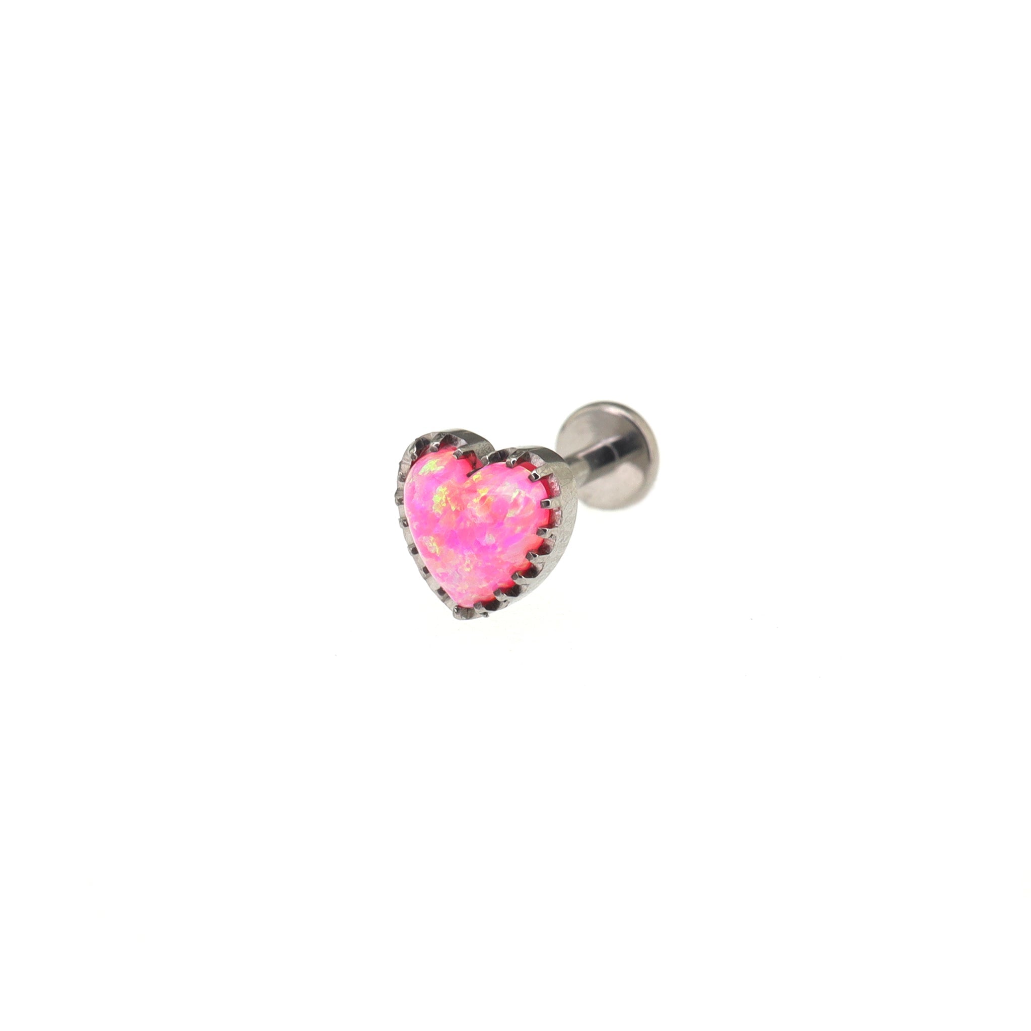 Bezel Rainbow Heart Opal Internally Threaded Titanium Studs - Bezel Rainbow Heart Opal Internally Threaded Titanium Studs - Pink / 6mm by CRUXJEWELRY