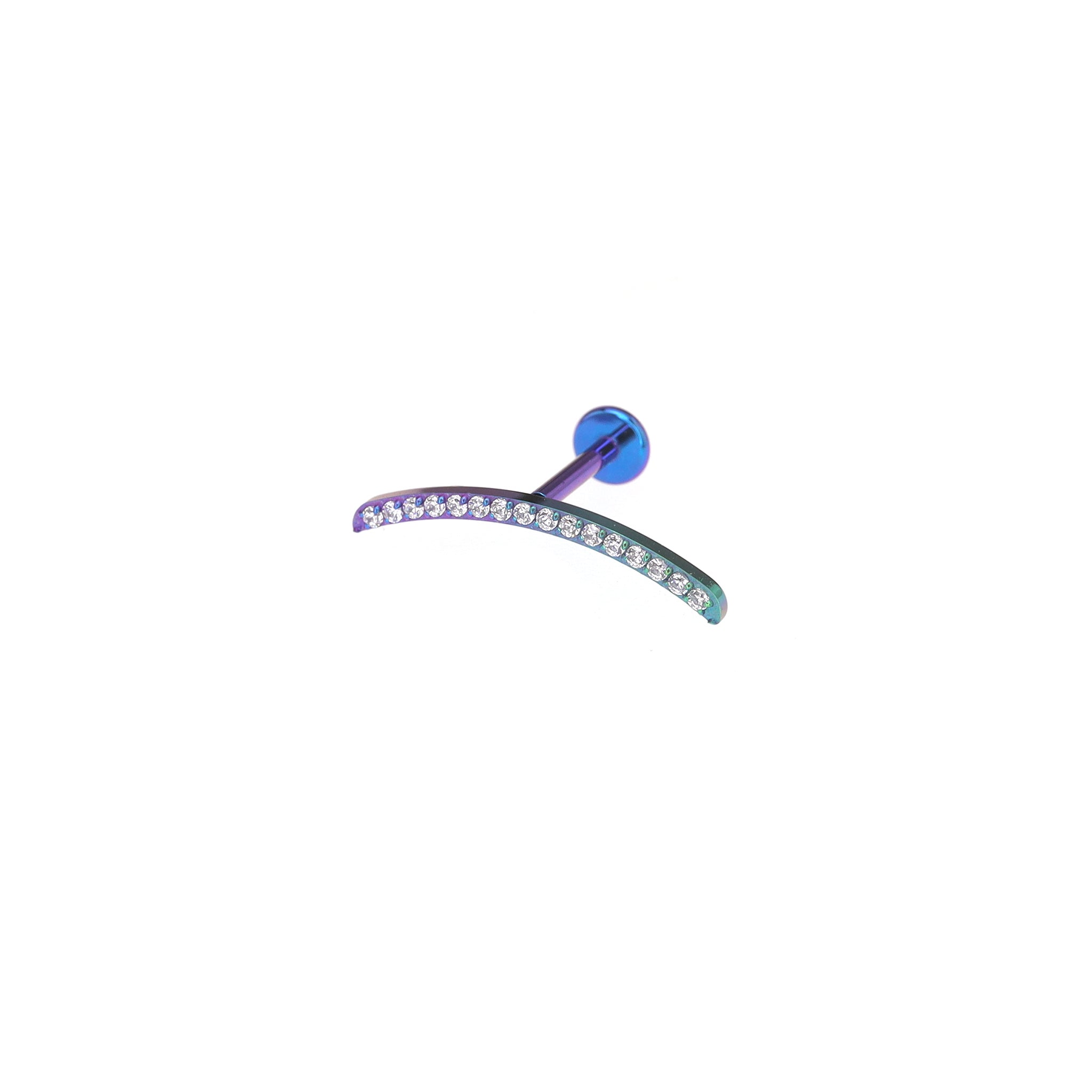 Curved CZ Titanium Tragus Studs - Curved CZ Titanium Tragus Studs - Blue-Purple Gradient / 6mm by CRUXJEWELRY