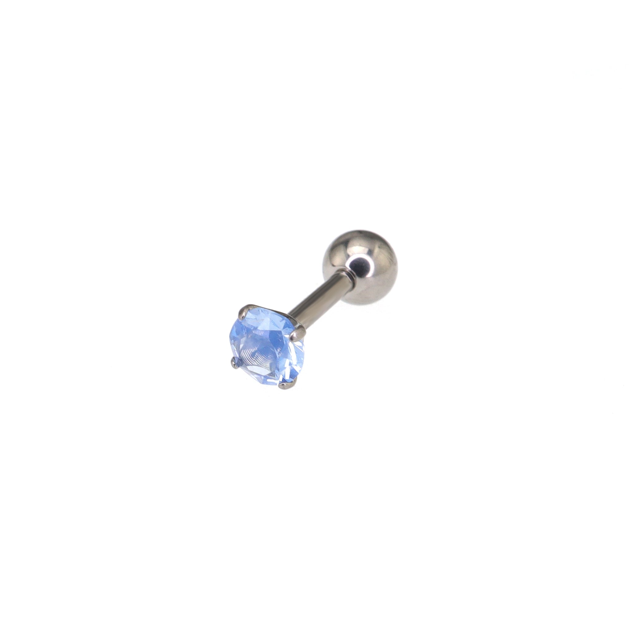 Satin Finish CZ Externally Threaded stainless steel Ear Studs - Satin Finish CZ Externally Threaded stainless steel Ear Studs - Light Blue / 1.2mm/16G by CRUXJEWELRY