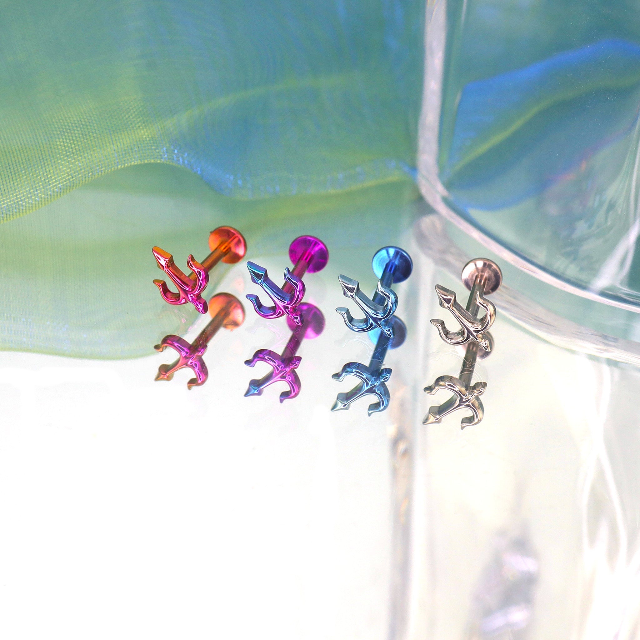 Trident Internally Threaded Titanium Flat-Back Studs - Trident Internally Threaded Titanium Flat-Back Studs - Pink / 6mm by CRUXJEWELRY