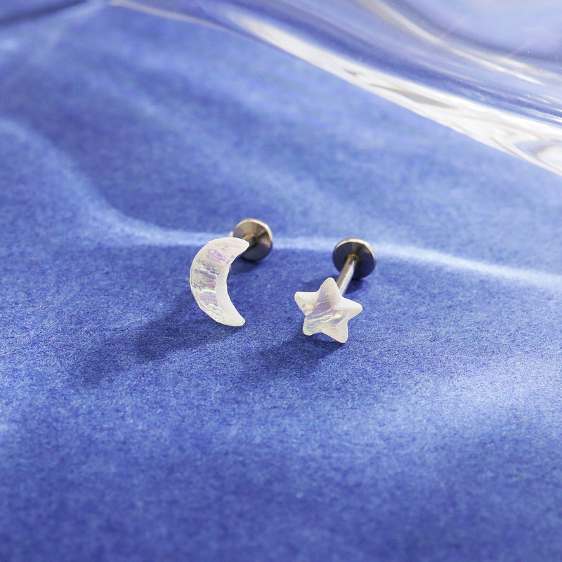 Resin Star & Moon Internally Threaded Stainless Steel Lip Ring - Resin Star & Moon Internally Threaded Stainless Steel Lip Ring - Star / 6mm by CRUXJEWELRY