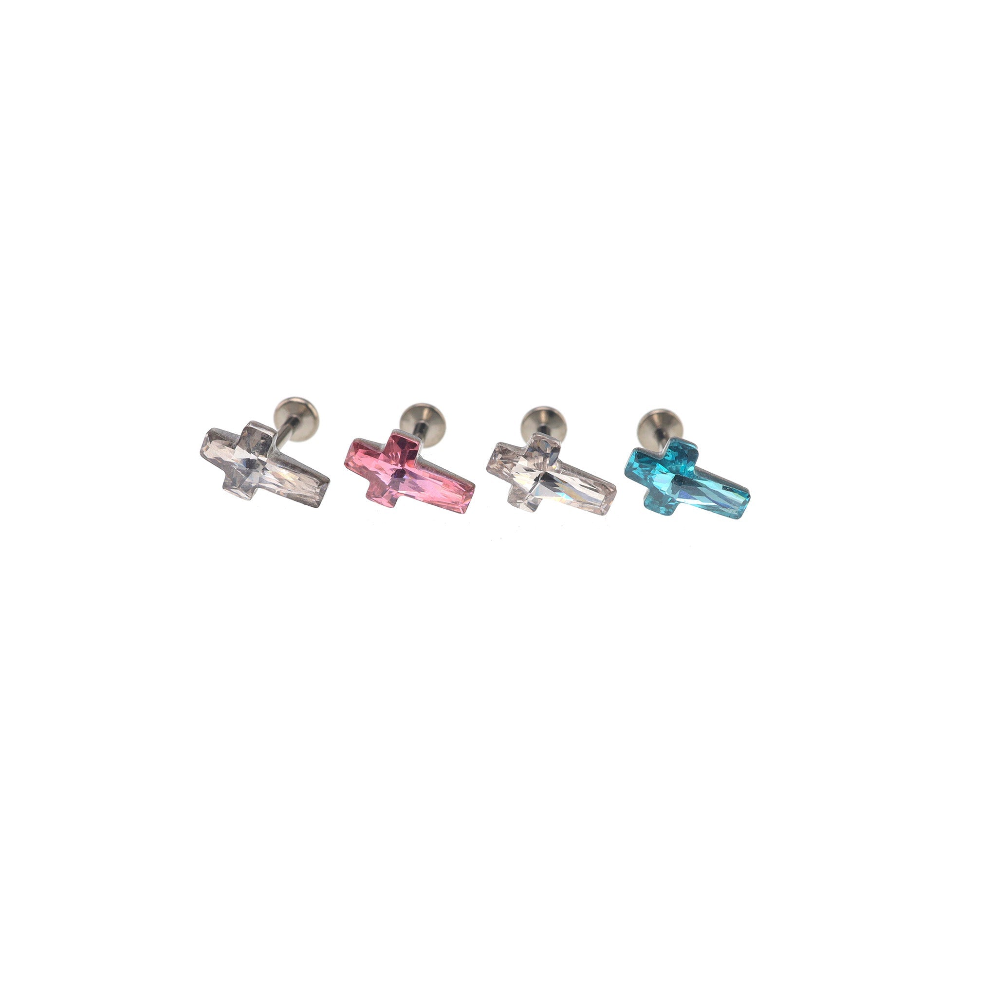 Colorful Cross CZ Internally Threaded Titanium Ear Studs - Colorful Cross CZ Internally Threaded Titanium Ear Studs - White / 6mm by CRUXJEWELRY