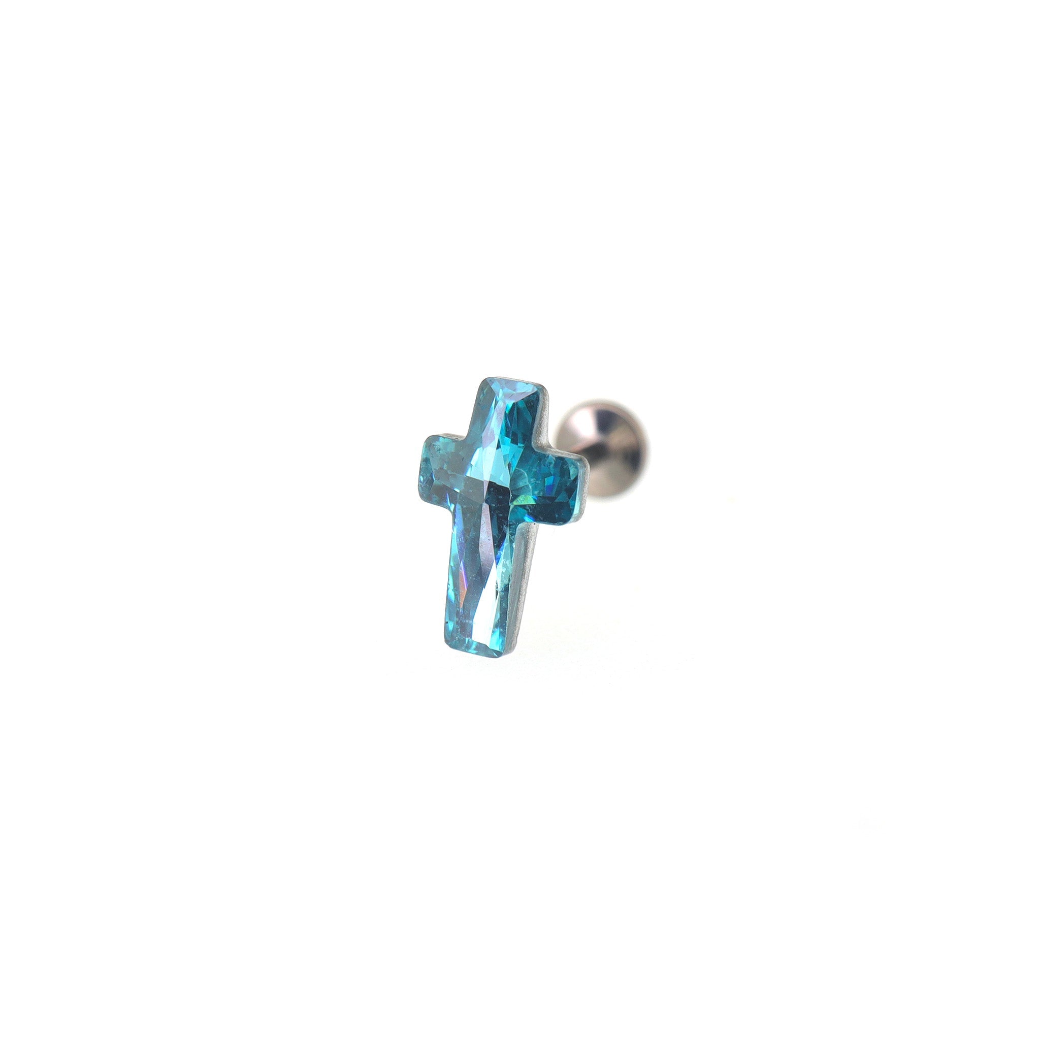 Colorful Cross CZ Internally Threaded Titanium Ear Studs - Colorful Cross CZ Internally Threaded Titanium Ear Studs - Blue / 6mm by CRUXJEWELRY