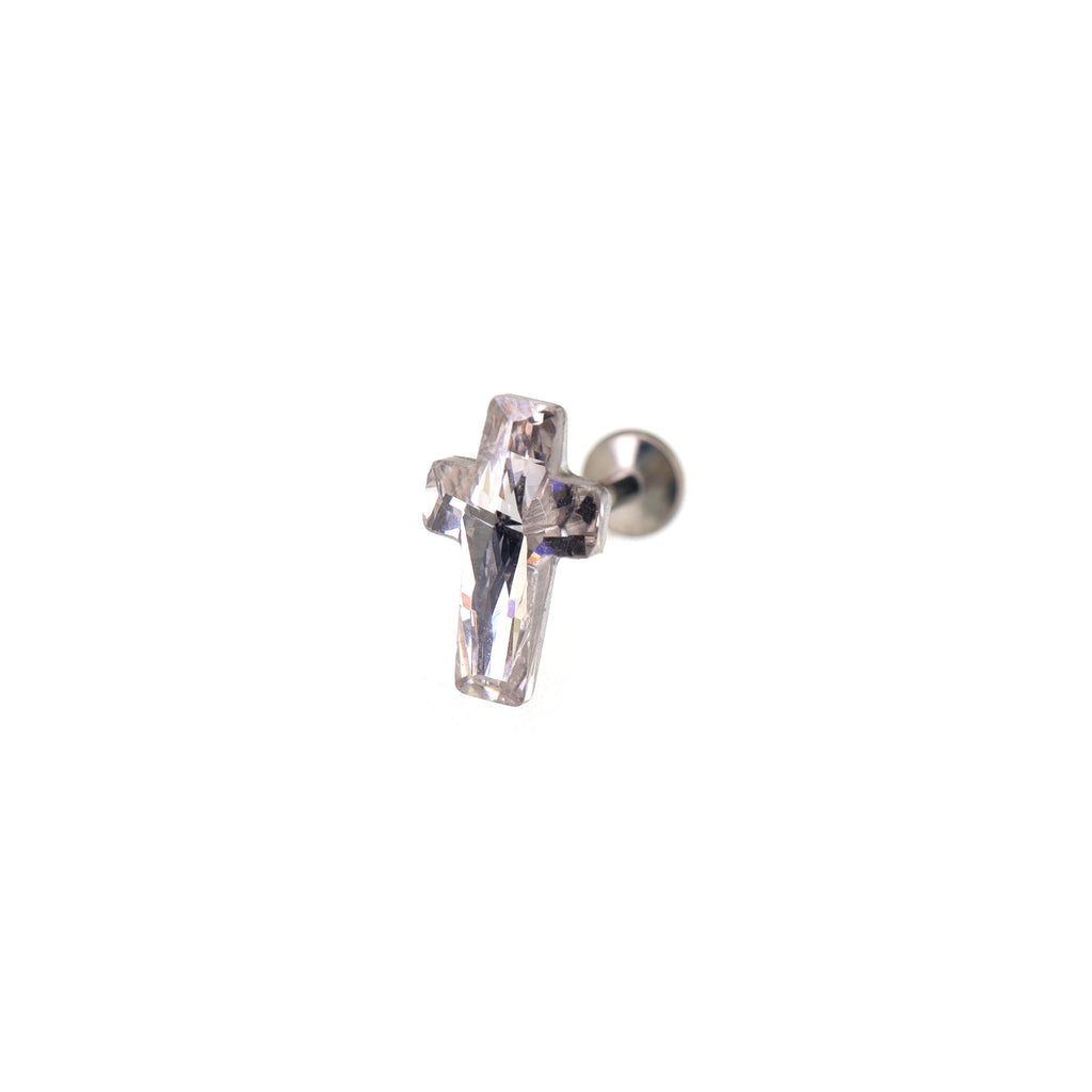 Colorful Cross CZ Internally Threaded Titanium Ear Studs - Colorful Cross CZ Internally Threaded Titanium Ear Studs - White / 6mm by CRUXJEWELRY