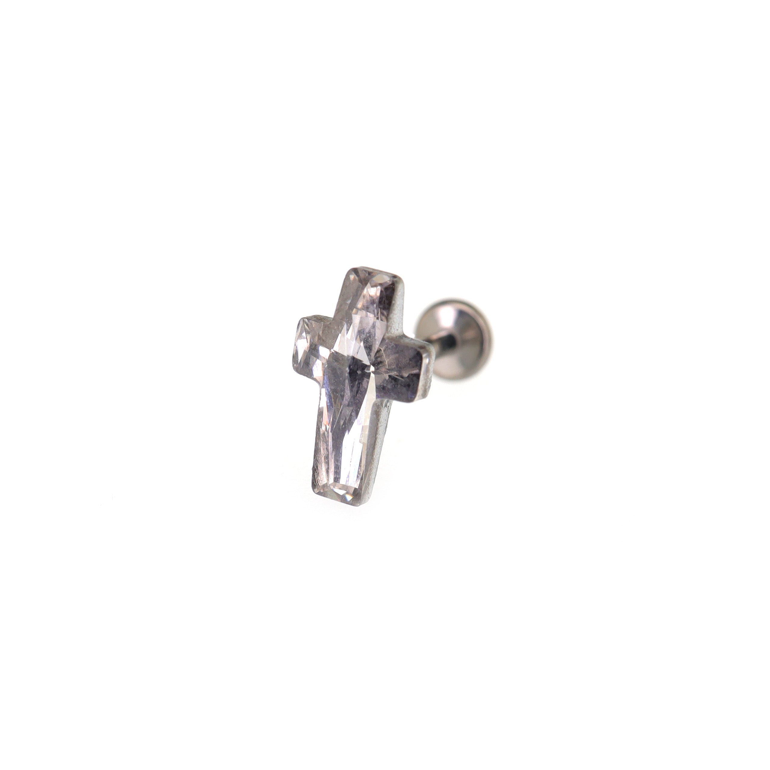 Colorful Cross CZ Internally Threaded Titanium Ear Studs - Colorful Cross CZ Internally Threaded Titanium Ear Studs - Sliver / 6mm by CRUXJEWELRY
