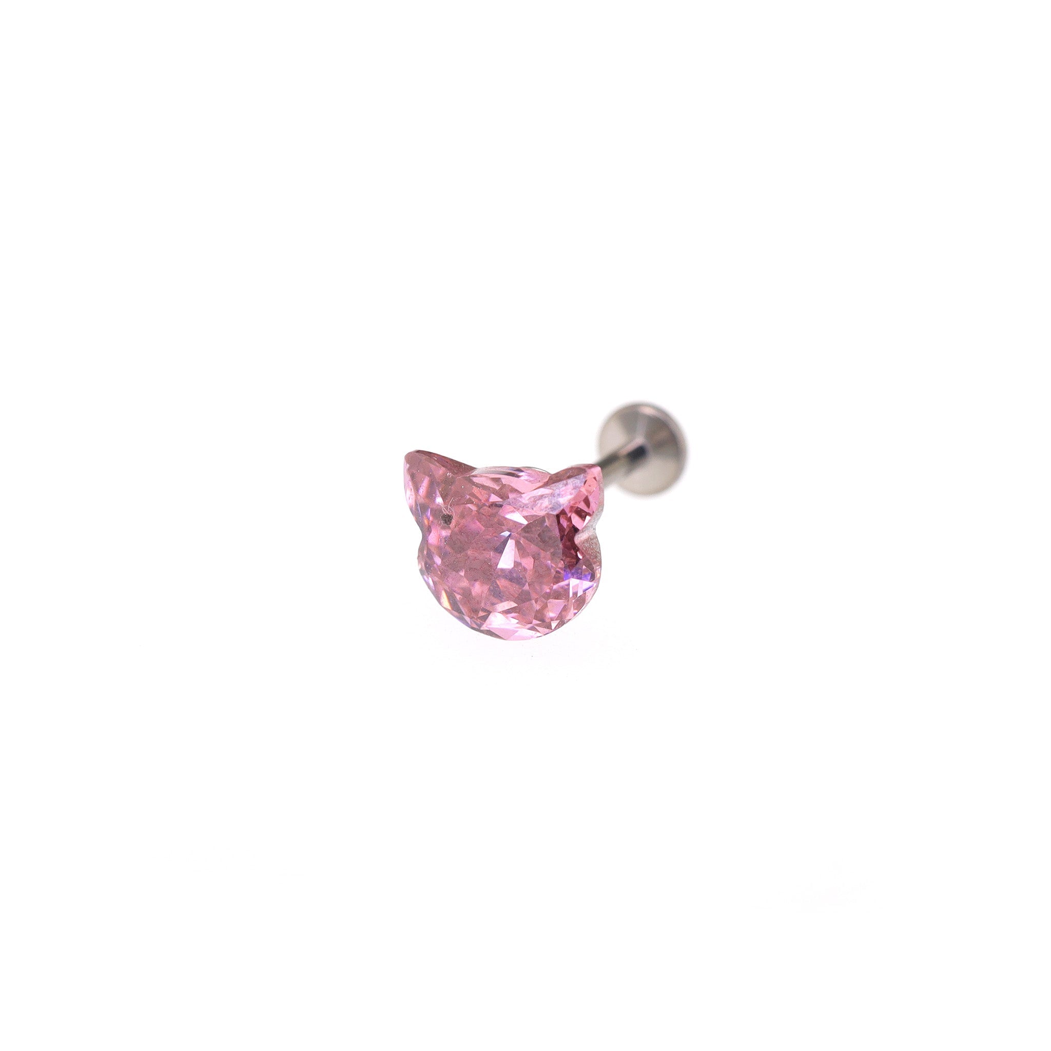 High-Shine CZ Cat Head Internally Threaded Titanium Studs - High-Shine CZ Cat Head Internally Threaded Titanium Studs - Single / Pink / 6mm by CRUXJEWELRY