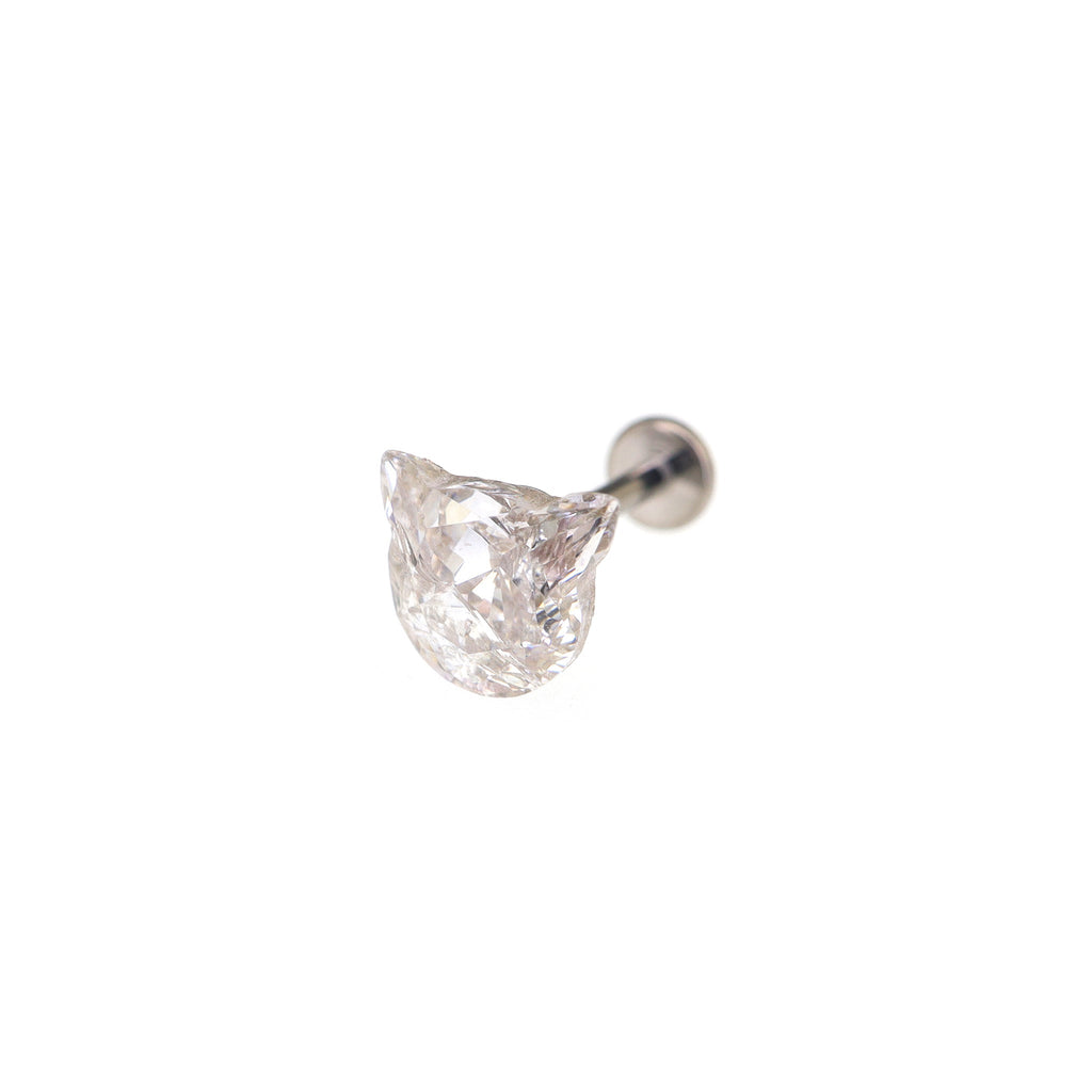 High-Shine CZ Cat Head Internally Threaded Titanium Studs - High-Shine CZ Cat Head Internally Threaded Titanium Studs - Single / White / 6mm by CRUXJEWELRY