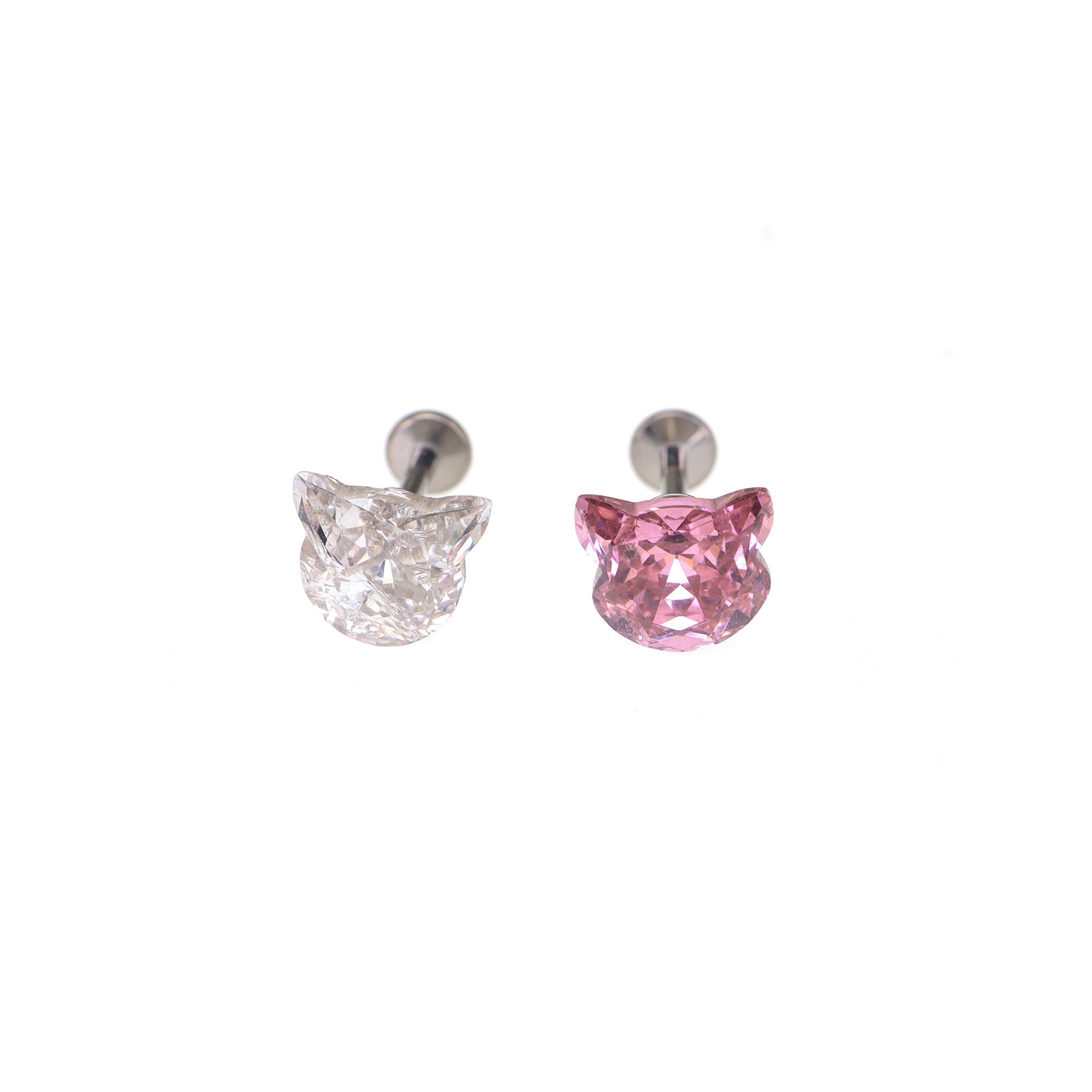 High-Shine CZ Cat Head Internally Threaded Titanium Studs - High-Shine CZ Cat Head Internally Threaded Titanium Studs - Single / White / 6mm by CRUXJEWELRY