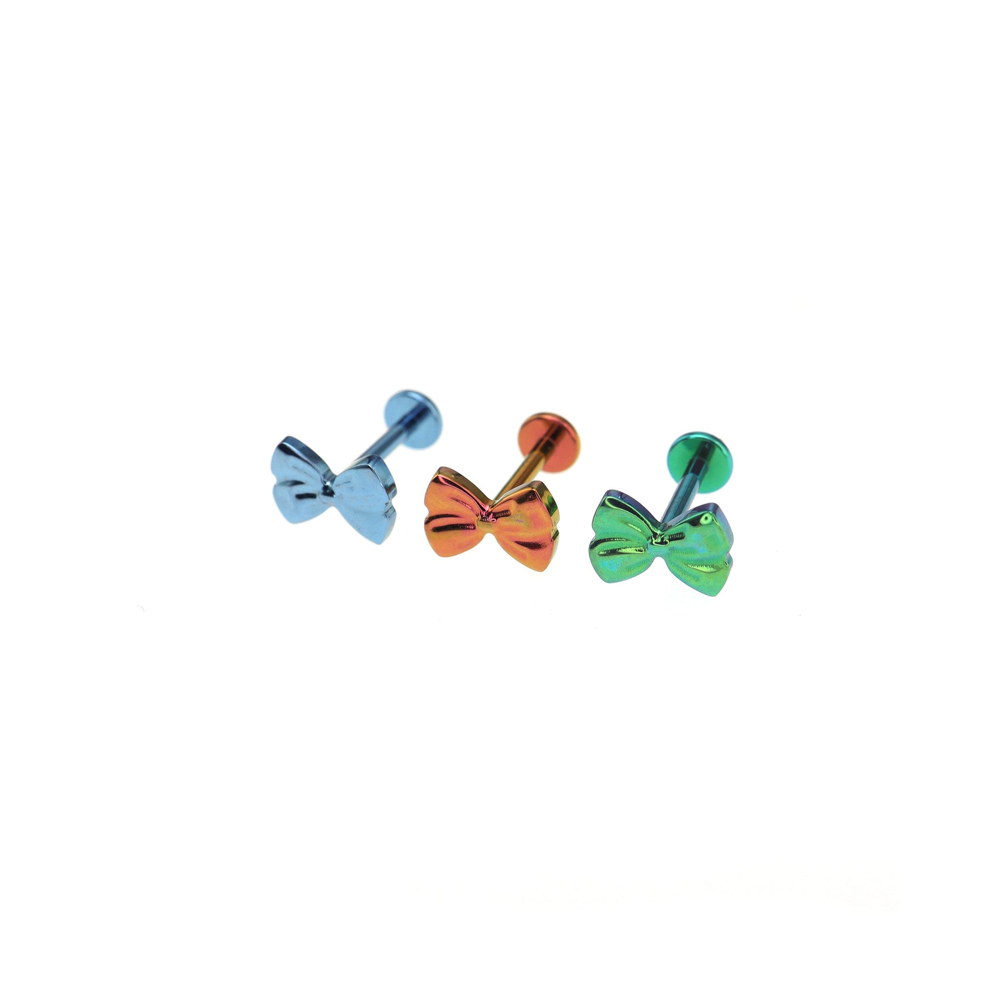 3D Cute Bow Internally Threaded Titanium Stud - 3D Cute Bow Internally Threaded Titanium Stud - Green / 6mm by CRUXJEWELRY