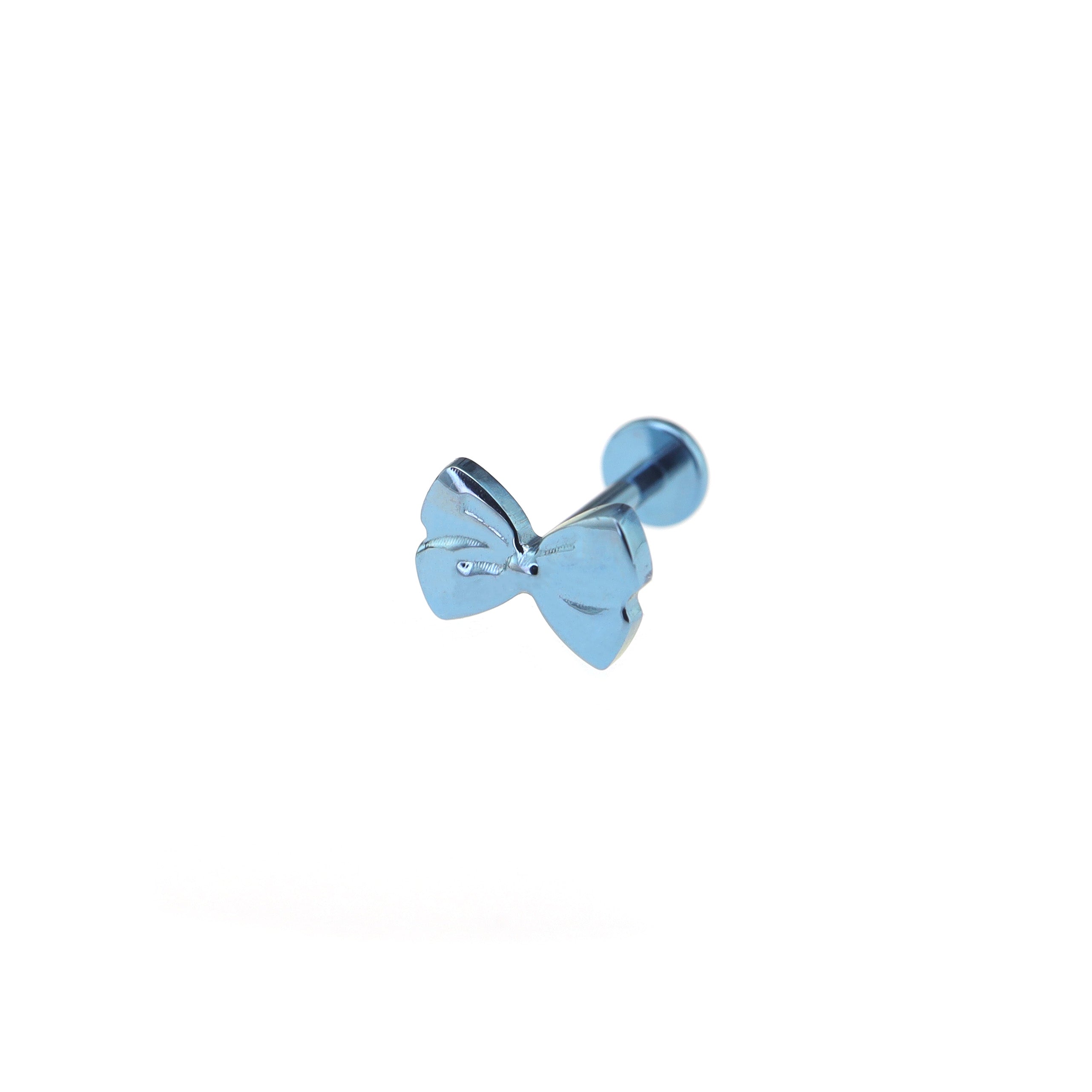 3D Cute Bow Internally Threaded Titanium Stud - 3D Cute Bow Internally Threaded Titanium Stud - Blue / 6mm by CRUXJEWELRY