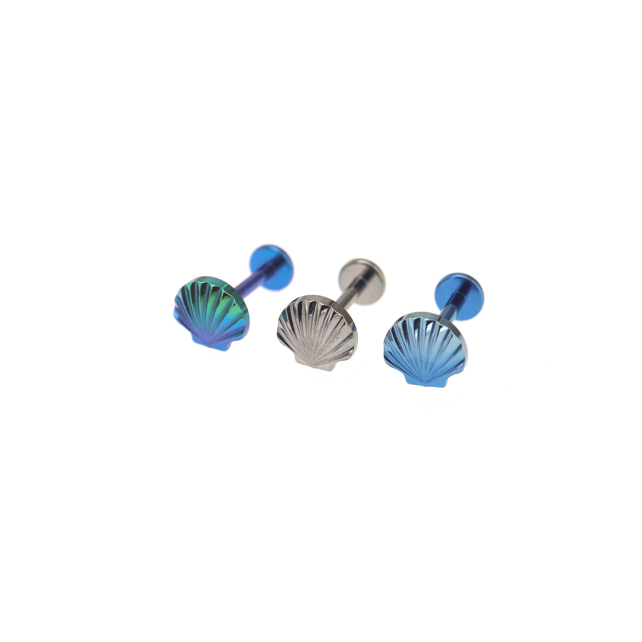 3D Engraved Shell Internally Threaded Titanium Studs - 3D Engraved Shell Internally Threaded Titanium Studs - Blue / 6mm by CRUXJEWELRY