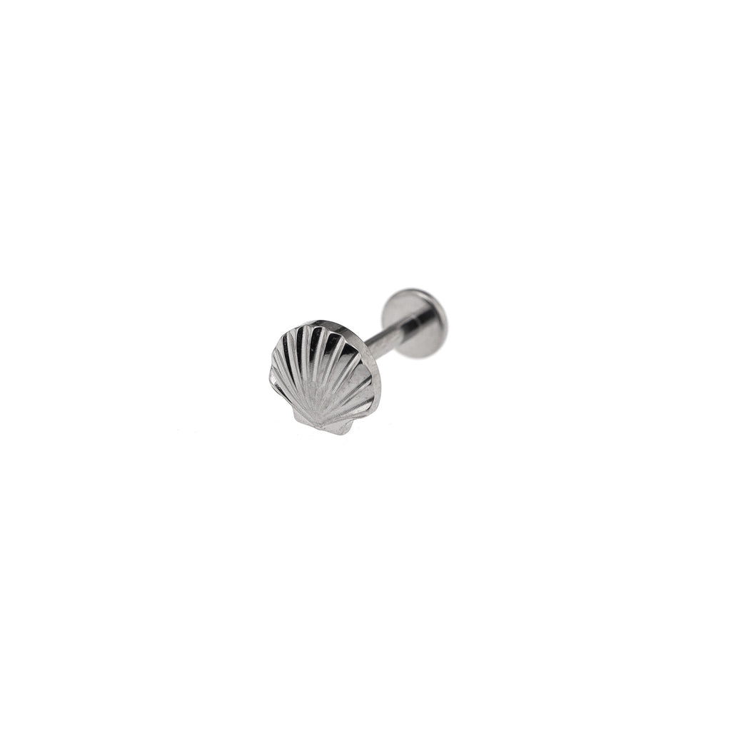 3D Engraved Shell Internally Threaded Titanium Studs - 3D Engraved Shell Internally Threaded Titanium Studs - Silver / 6mm by CRUXJEWELRY