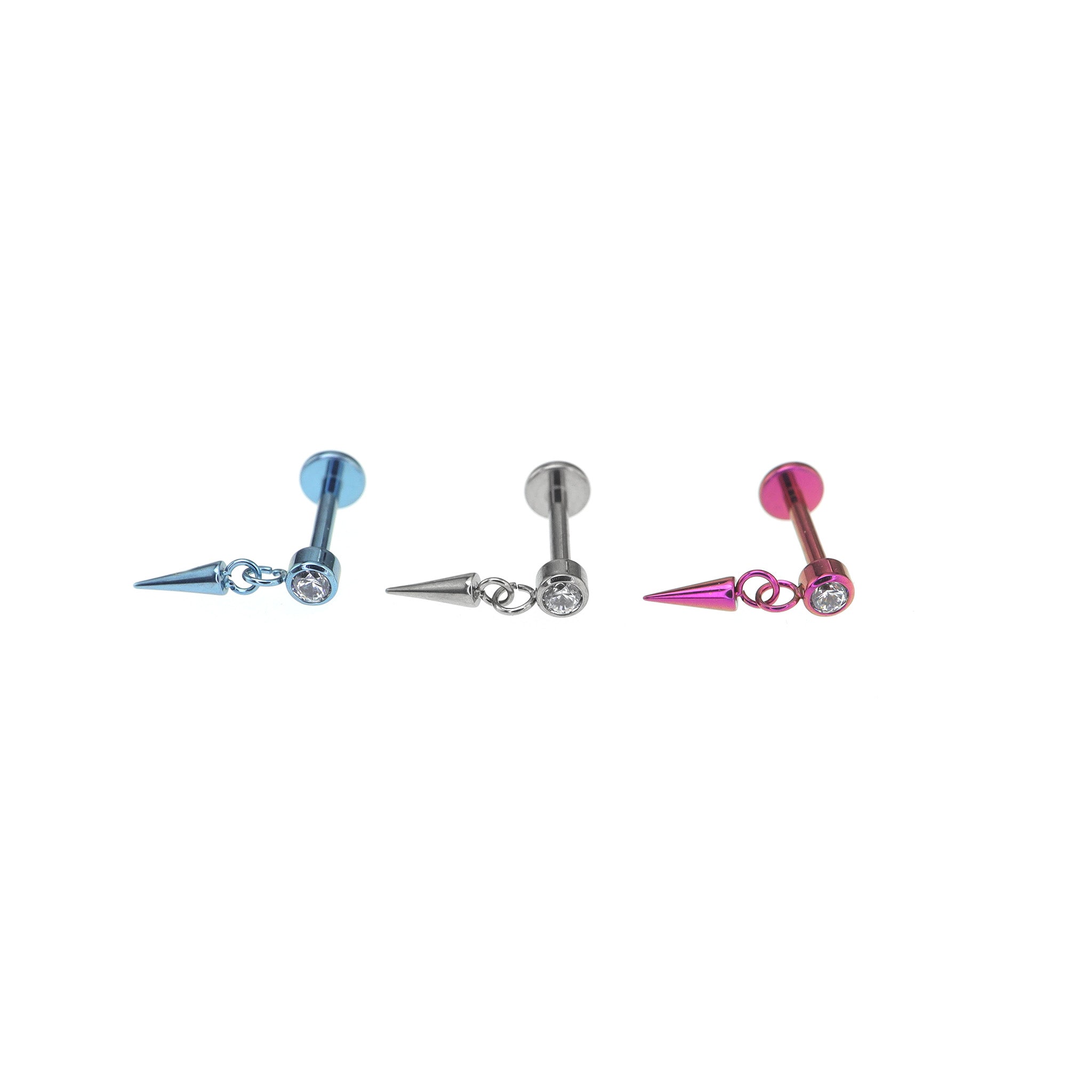 Mini CZ Pendant Spike Internally Threaded Titanium Studs - Mini CZ Pendant Spike Internally Threaded Titanium Studs - 6mm by CRUXJEWELRY