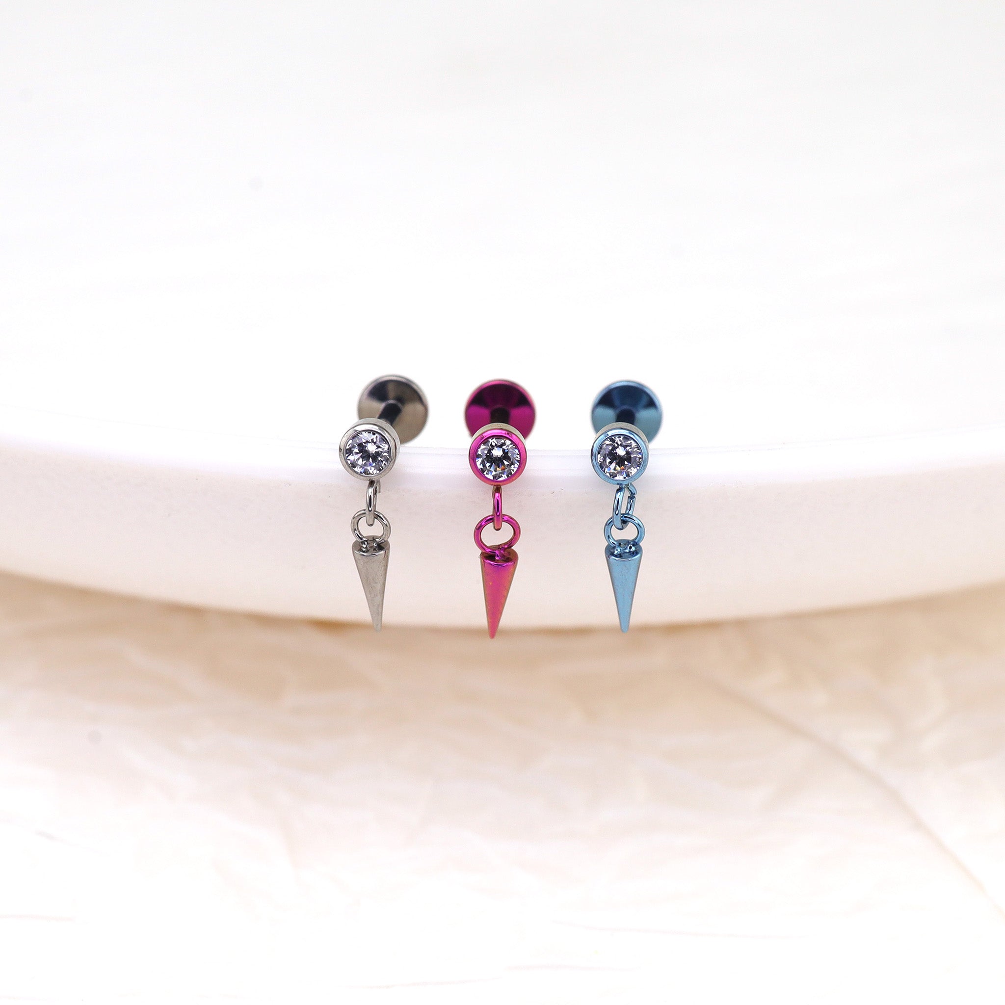 Mini CZ Pendant Spike Internally Threaded Titanium Studs - Mini CZ Pendant Spike Internally Threaded Titanium Studs - 6mm by CRUXJEWELRY