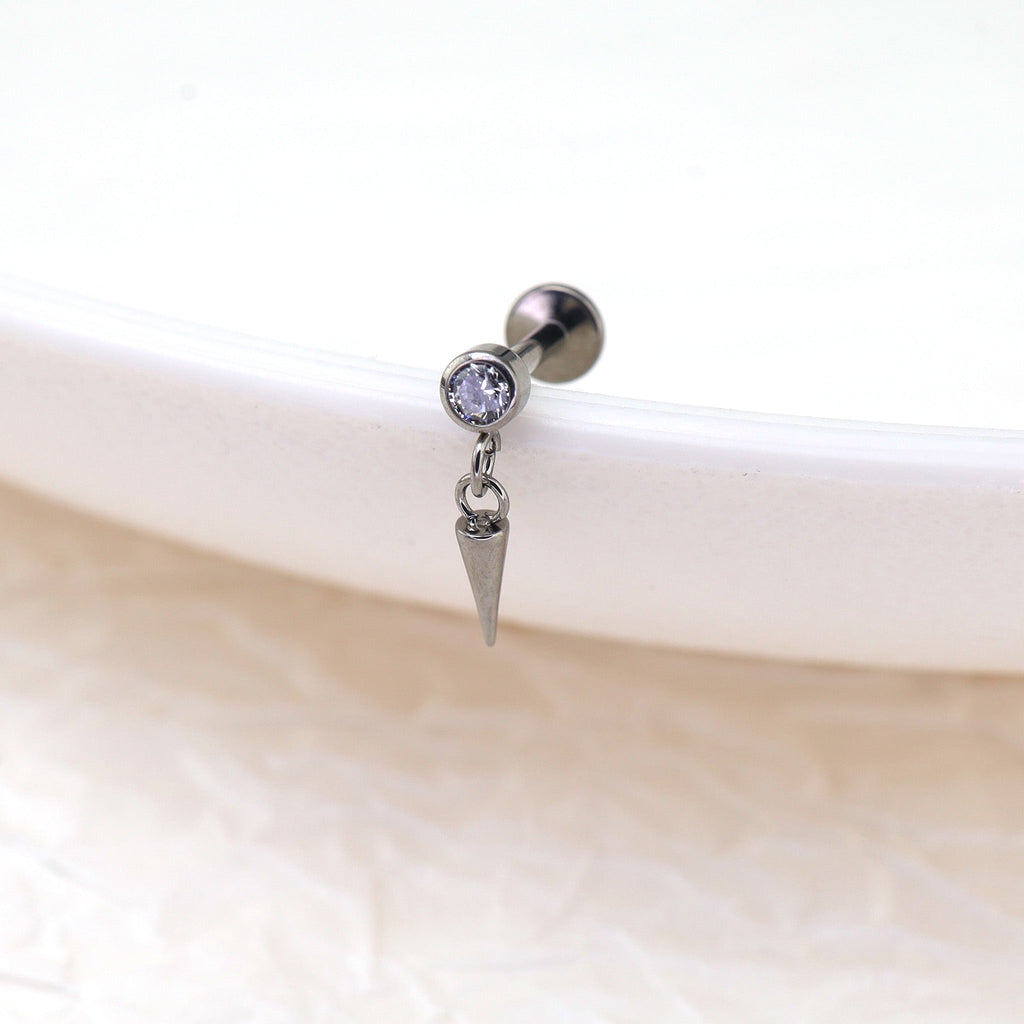 Mini CZ Pendant Spike Internally Threaded Titanium Studs - Mini CZ Pendant Spike Internally Threaded Titanium Studs - 6mm by CRUXJEWELRY