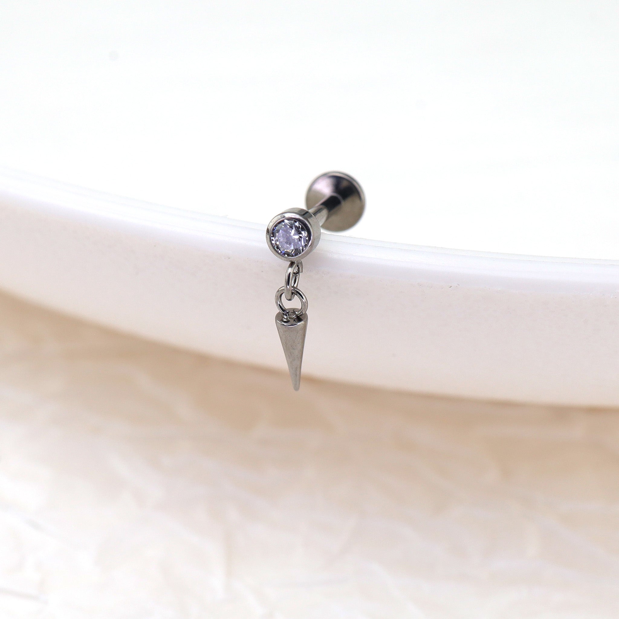 Mini CZ Pendant Spike Internally Threaded Titanium Studs - Mini CZ Pendant Spike Internally Threaded Titanium Studs - 6mm by CRUXJEWELRY